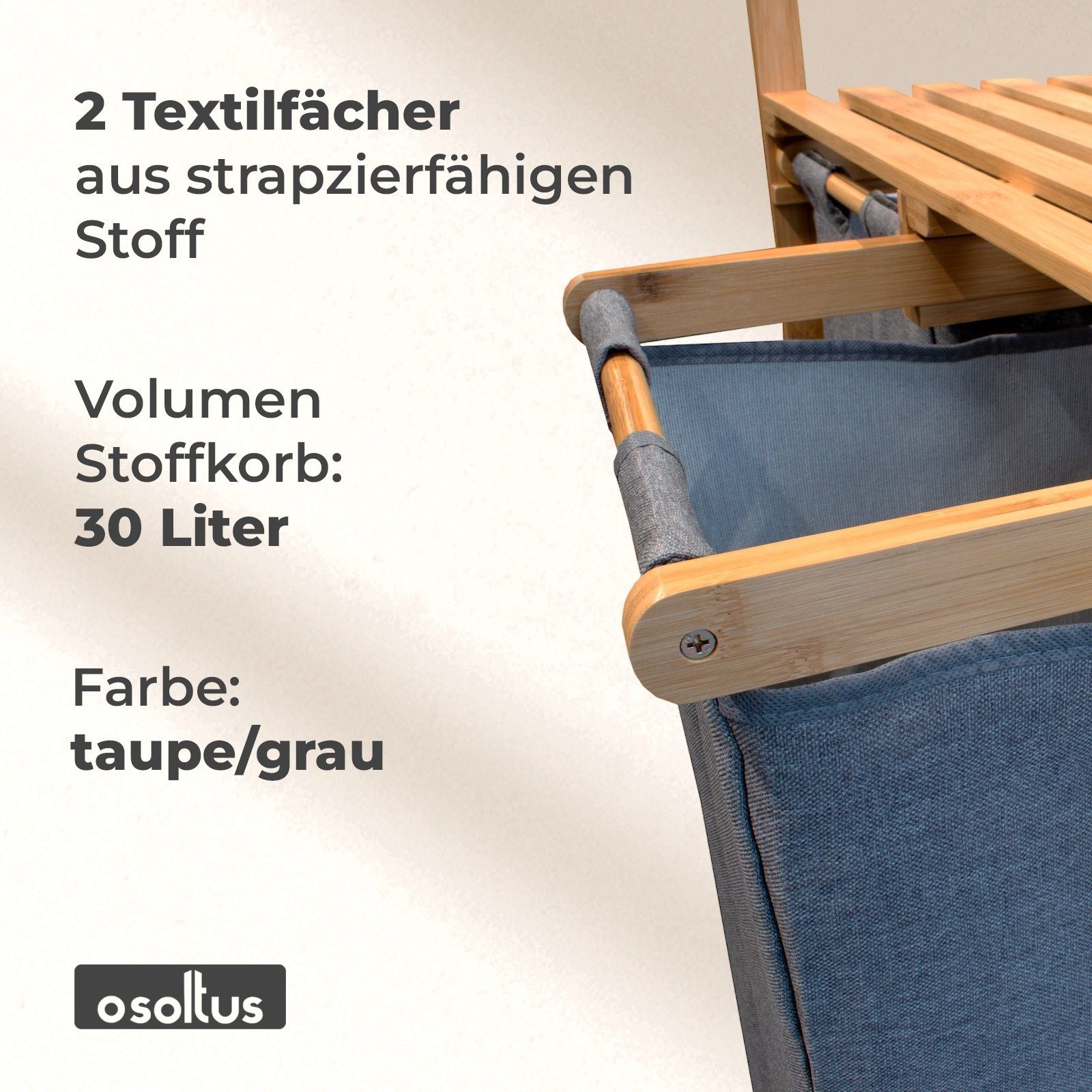 osoltus Wäschesortierer osoltus Bali Bambus Holz Wäschesortierer Wäschesammler 75cm