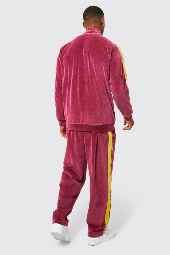 Velour Jogginghose mit weitem Bein und Streifen