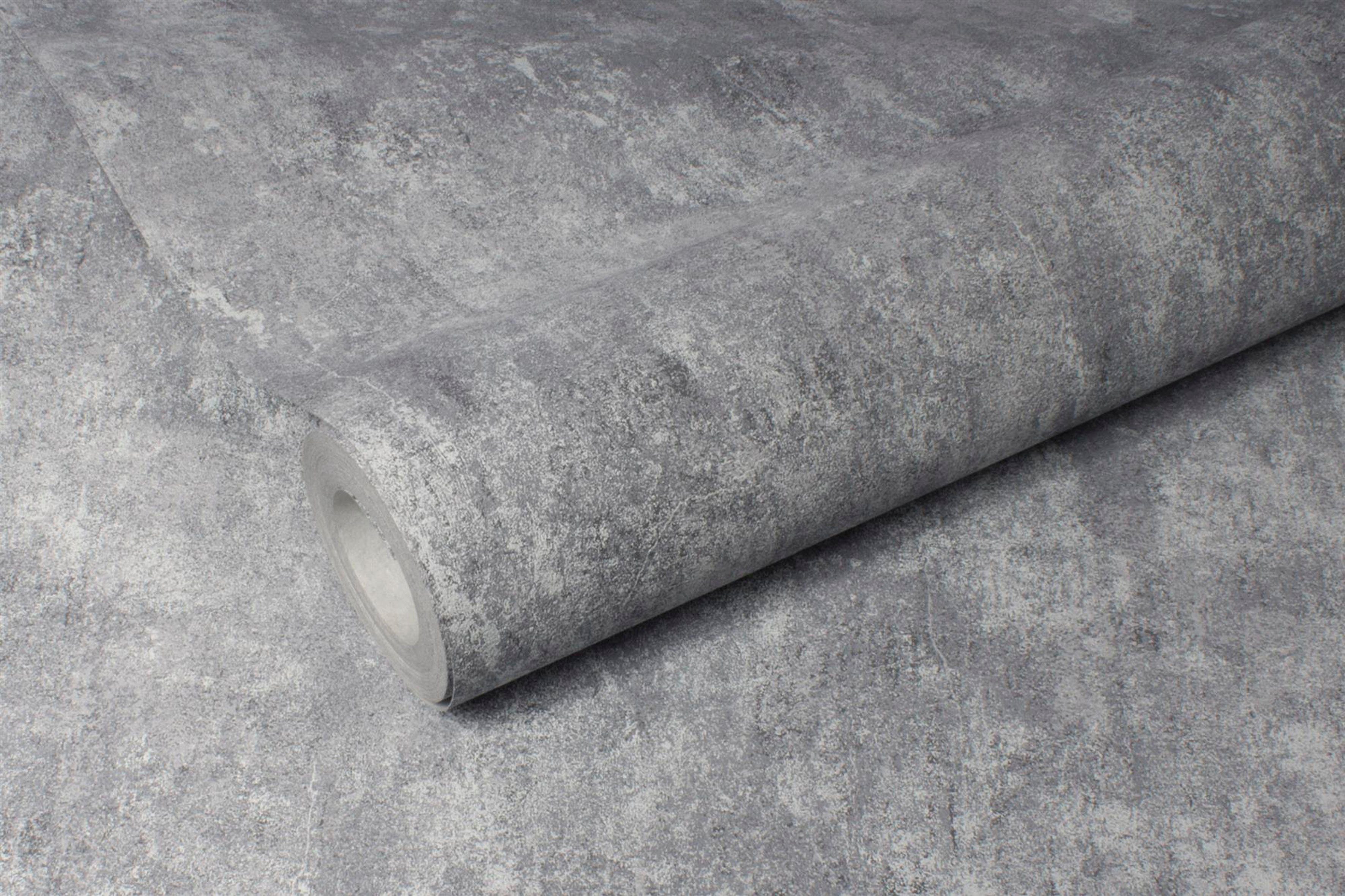 WOW Vliestapete Beton Uni, Steinoptik, (1 St), Silber/Grau - 10m x 52cm
