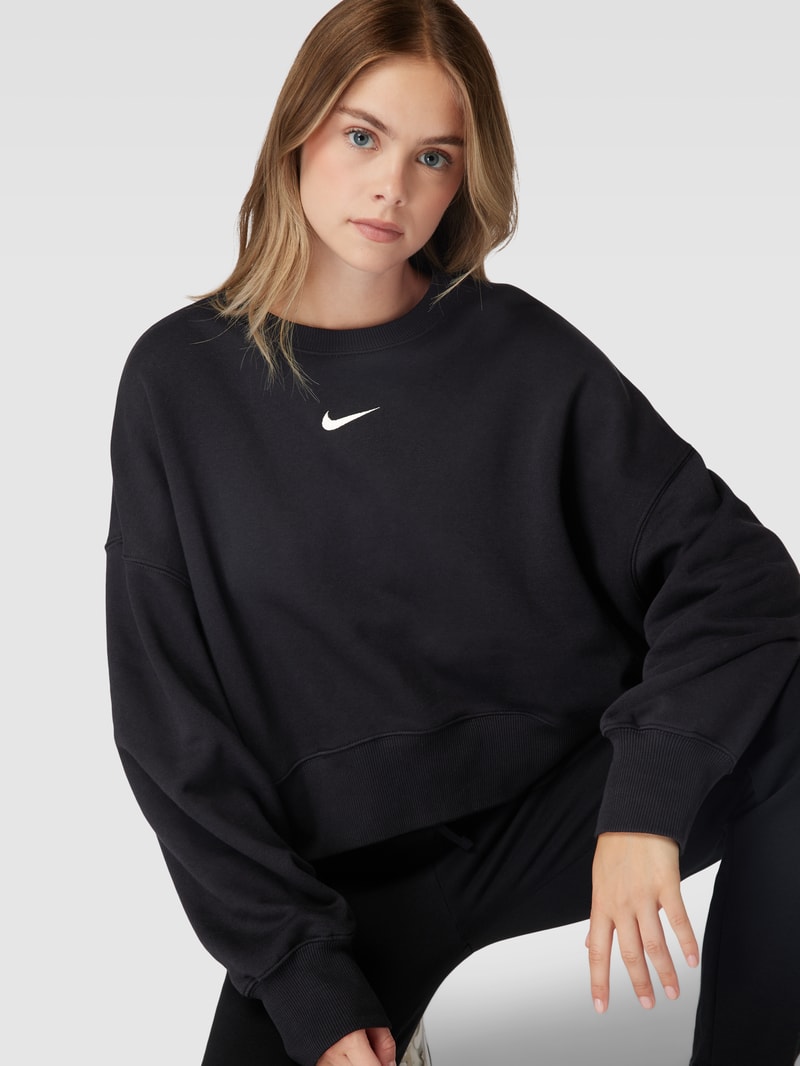Cropped Sweatshirt mit Label-Stitching in schwarz