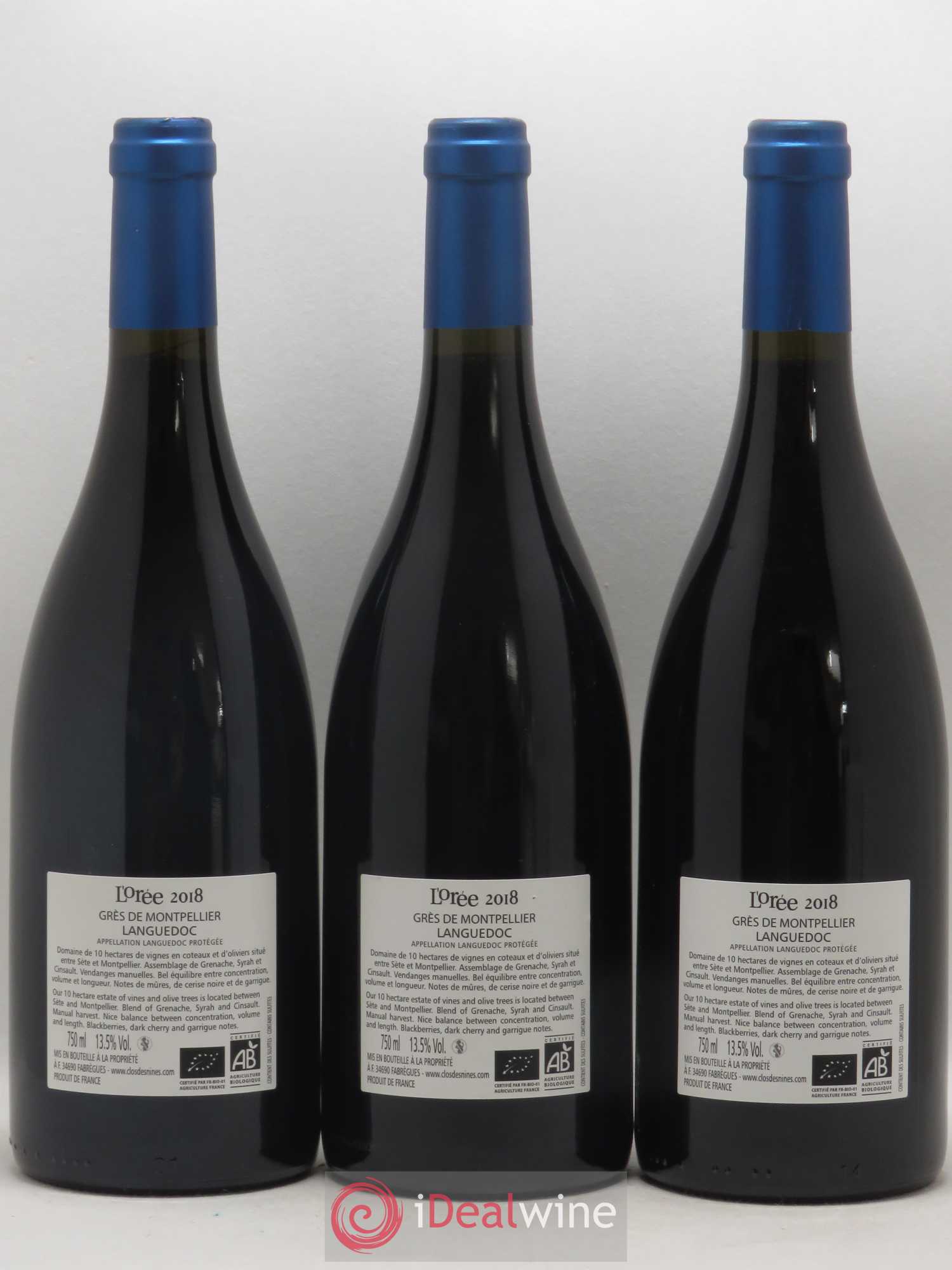 Languedoc Grés de Montpellier L'Orée Clos des Nines 2018 - Lot de 3 Bouteilles