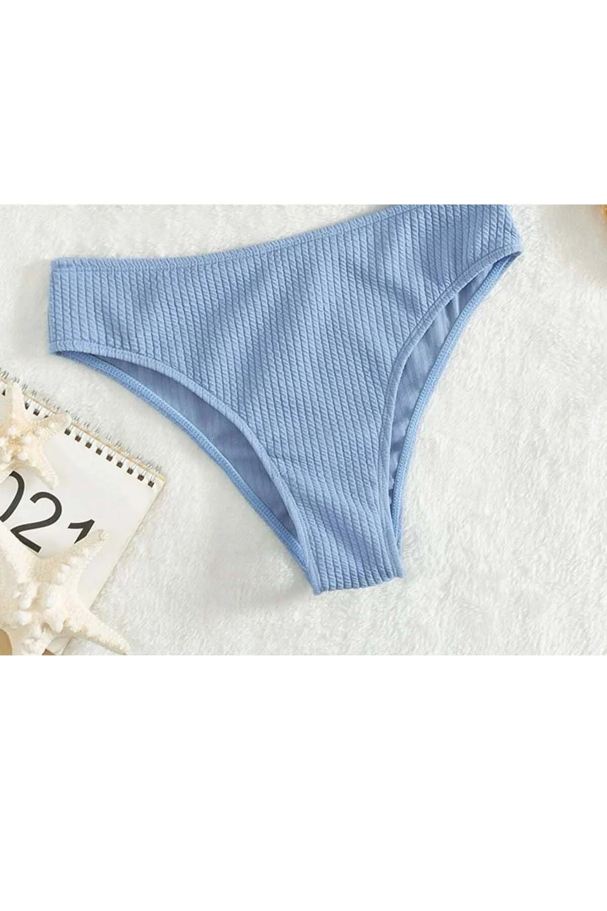 Angelsin  Beruflic Spezial-Bikinihose aus geripptem Stoff mit hoher Taille, Blau
