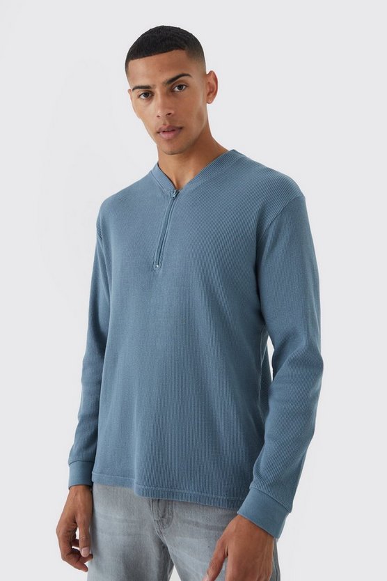 Langärmliges Slim-Fit Poloshirt in Waffeloptik
