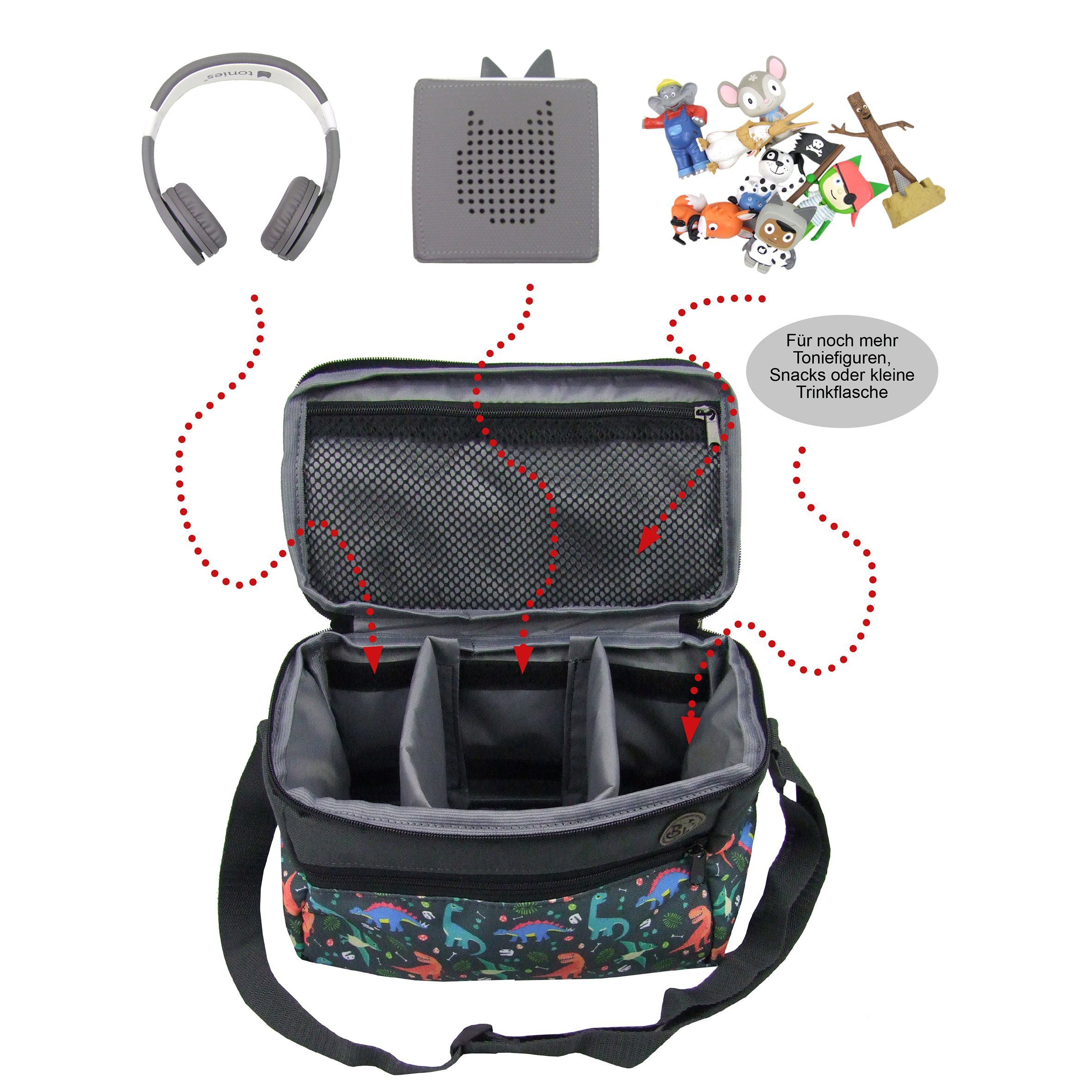 BambiniWelt by Rafael K. Aufbewahrungstasche Tasche für Toniebox Tigerbox für Musikbox Hörwürfel Innenfächer, innere Fächer dank Klettband frei verstellbar
