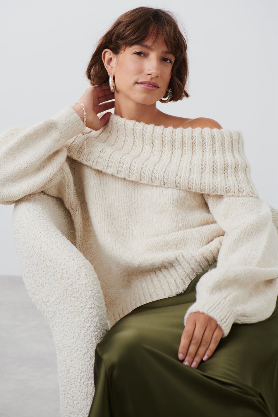 Off shoulder knit sweater
