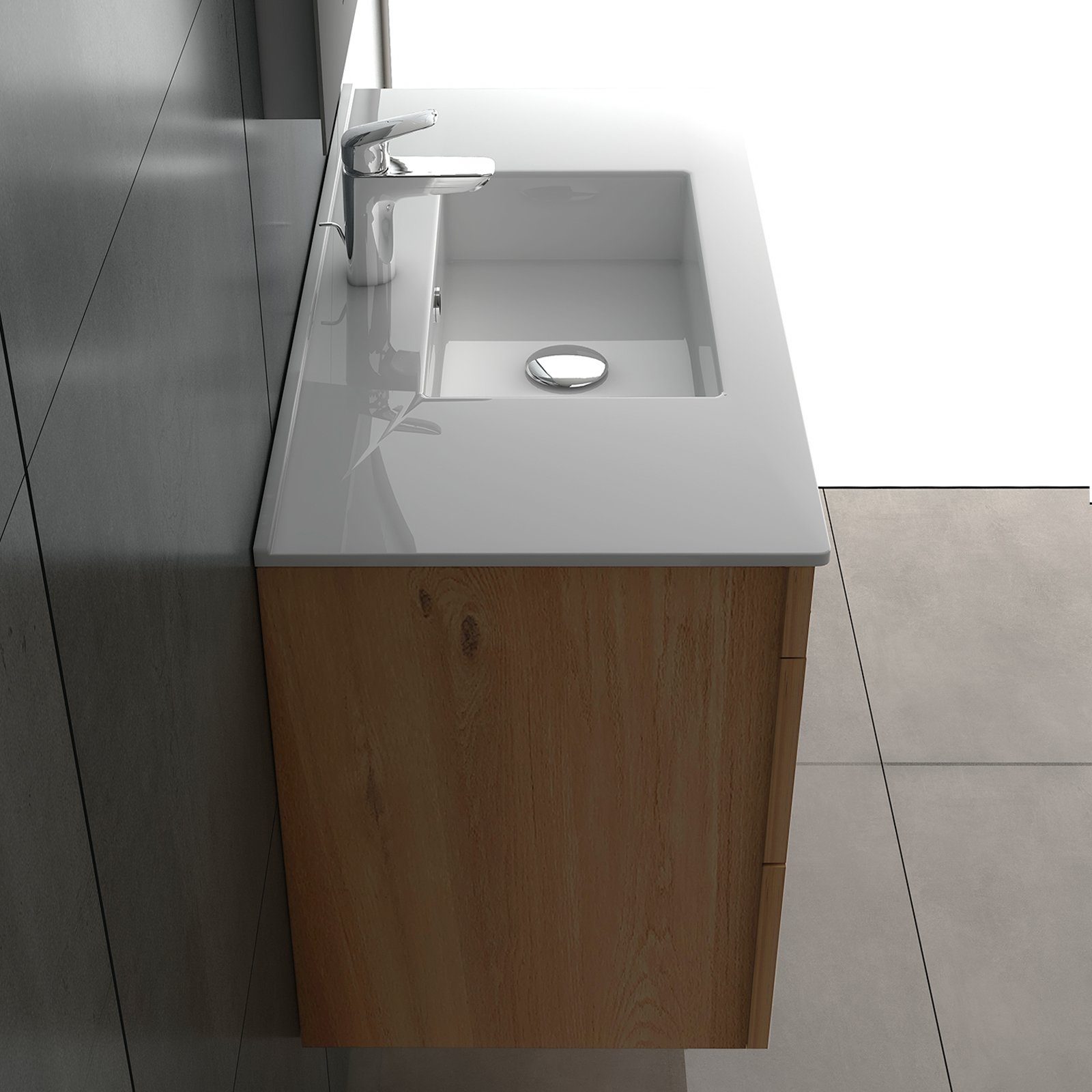 Alpenberger Badmöbel-Set Bad Unterschrank & Waschbecken Set – Waschtisch Gäste WC, (2-tlg., Badezimmermöbel Vormontiert mit Nano Becken), Waschbeckenunterschrank Breite 80 cm für Badezimmer in Bamboo