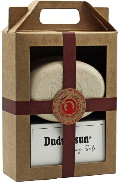 unicorn Geschenk-Set Seifendose sahneweiß & Dudu-Osun Pure Körperpflegeset