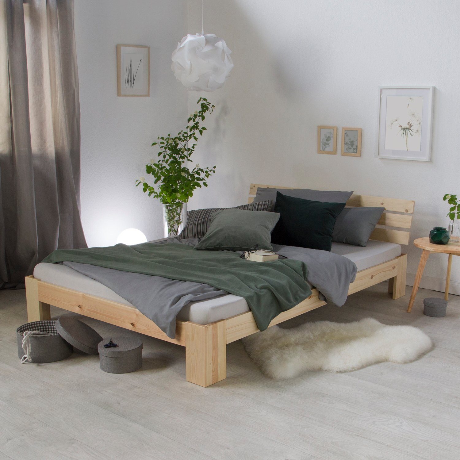 Homestyle4u Holzbett Doppelbett 120x200 Matratze Lattenrost Bettgestell