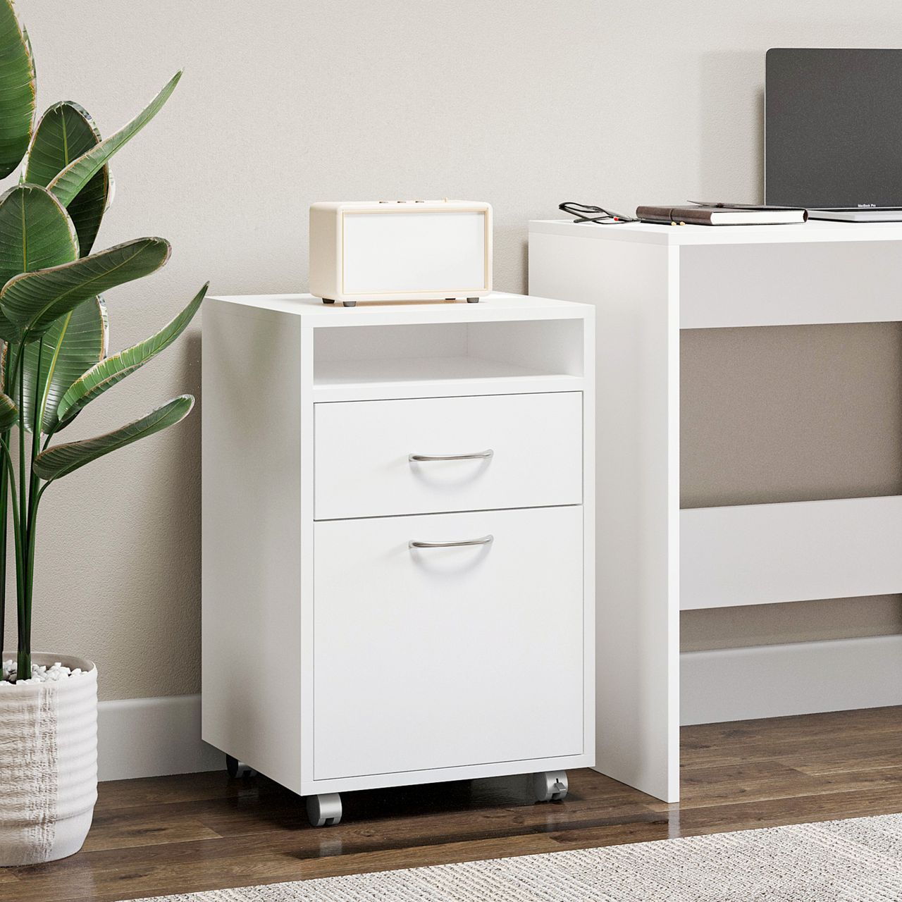 HOMCOM Rollcontainer Aktenschrank Bürocontainer mit Schublade Büroschrank Weiß