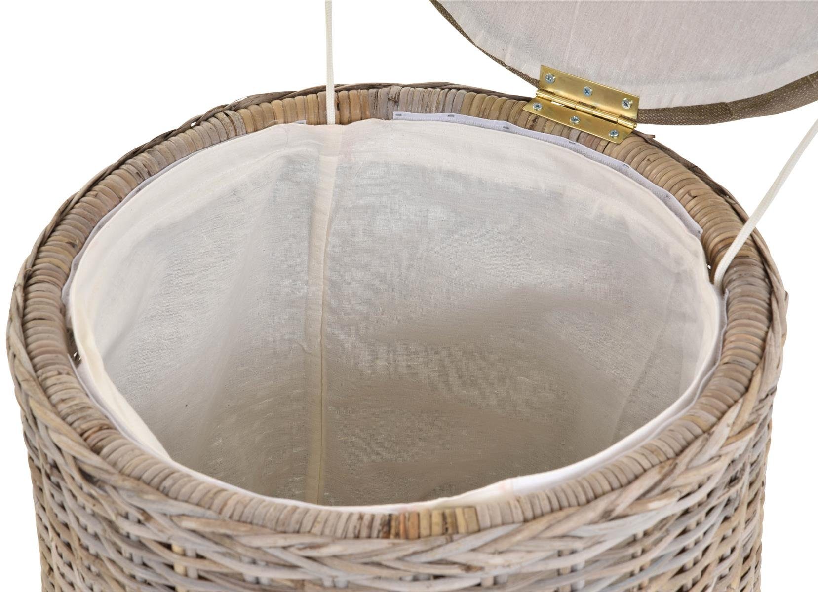 Krines Home Wäschekorb Rattan Sitzhocker mit Stauraum Rund Badhocker Sitz gepolstert Deckel, mit gepolstertem Deckel, mit herausnehmbarem Inlett