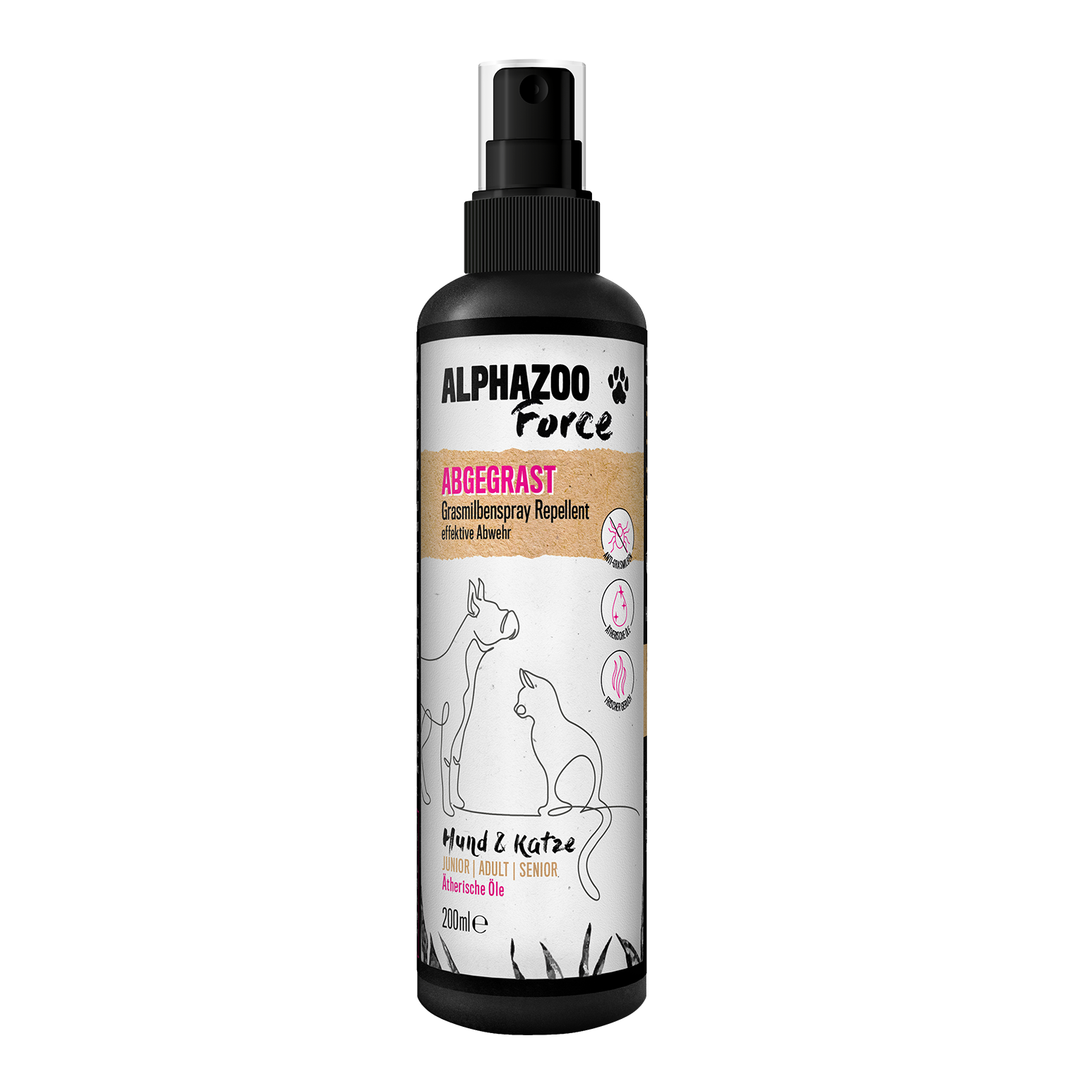 ALPHAZOO Floh- & Zeckenmittel ALPHAZOO Abgegrast Grasmilben Spray für Hunde & Katzen I Starkes Mittel gegen Milben 200 ml