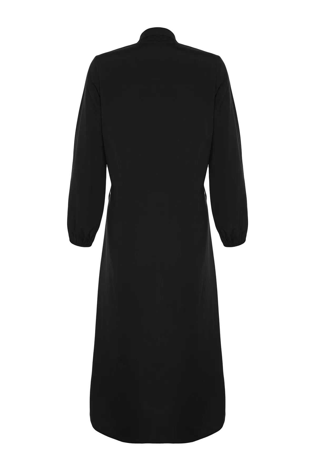 Trendyol Modest  Schwarzes Kleid aus gewebter Baumwolle mit verstellbaren Stopperdetails in der Taille TCTAW24EB00068