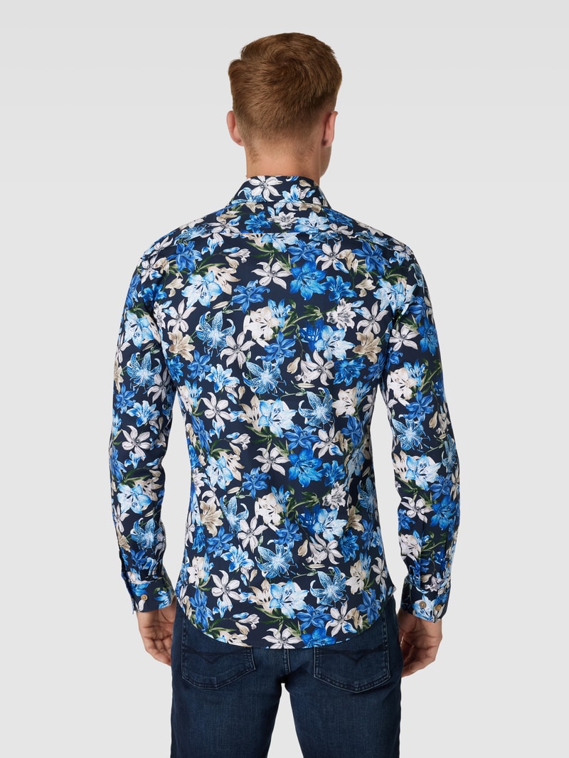 Slim Fit Freizeithemd mit Allover-Muster Modell 'Superflex' in royalblau