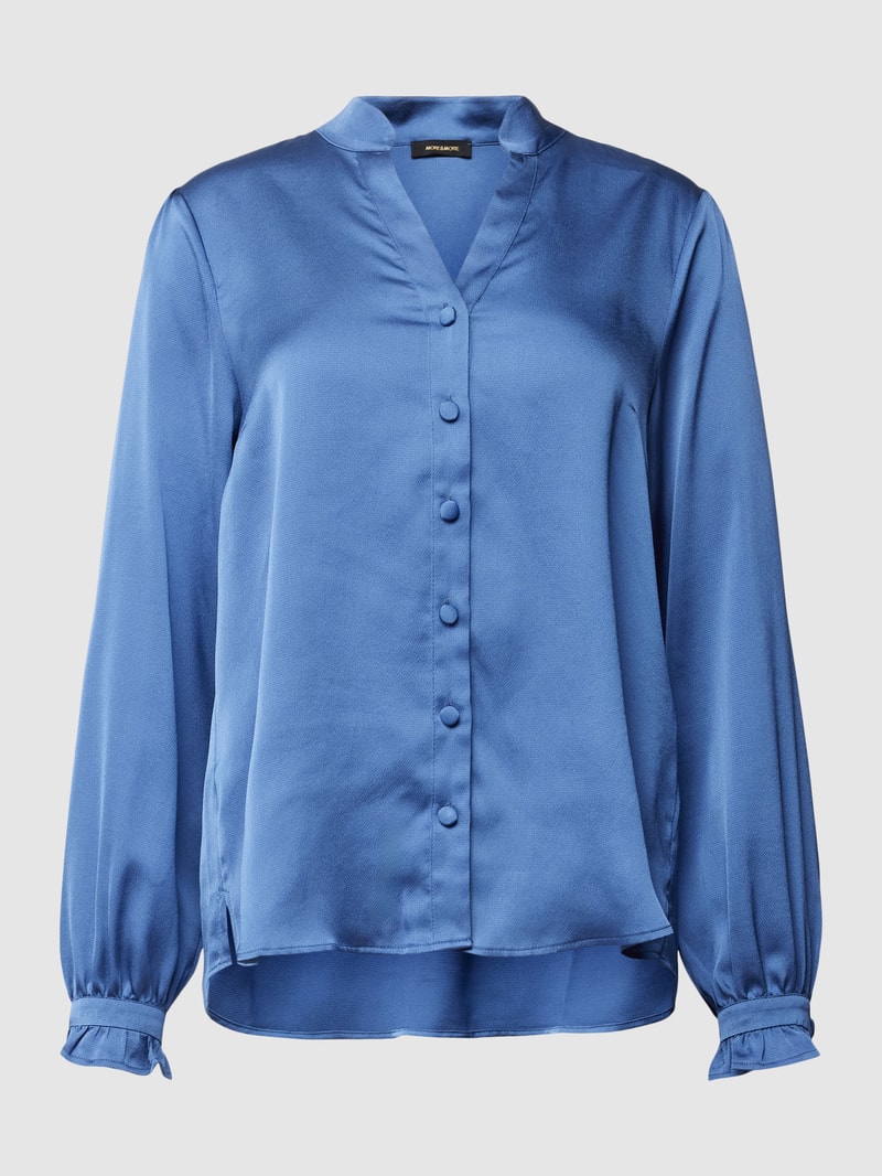Bluse mit Tunikakragen in unifarbenem Design in rauchblau