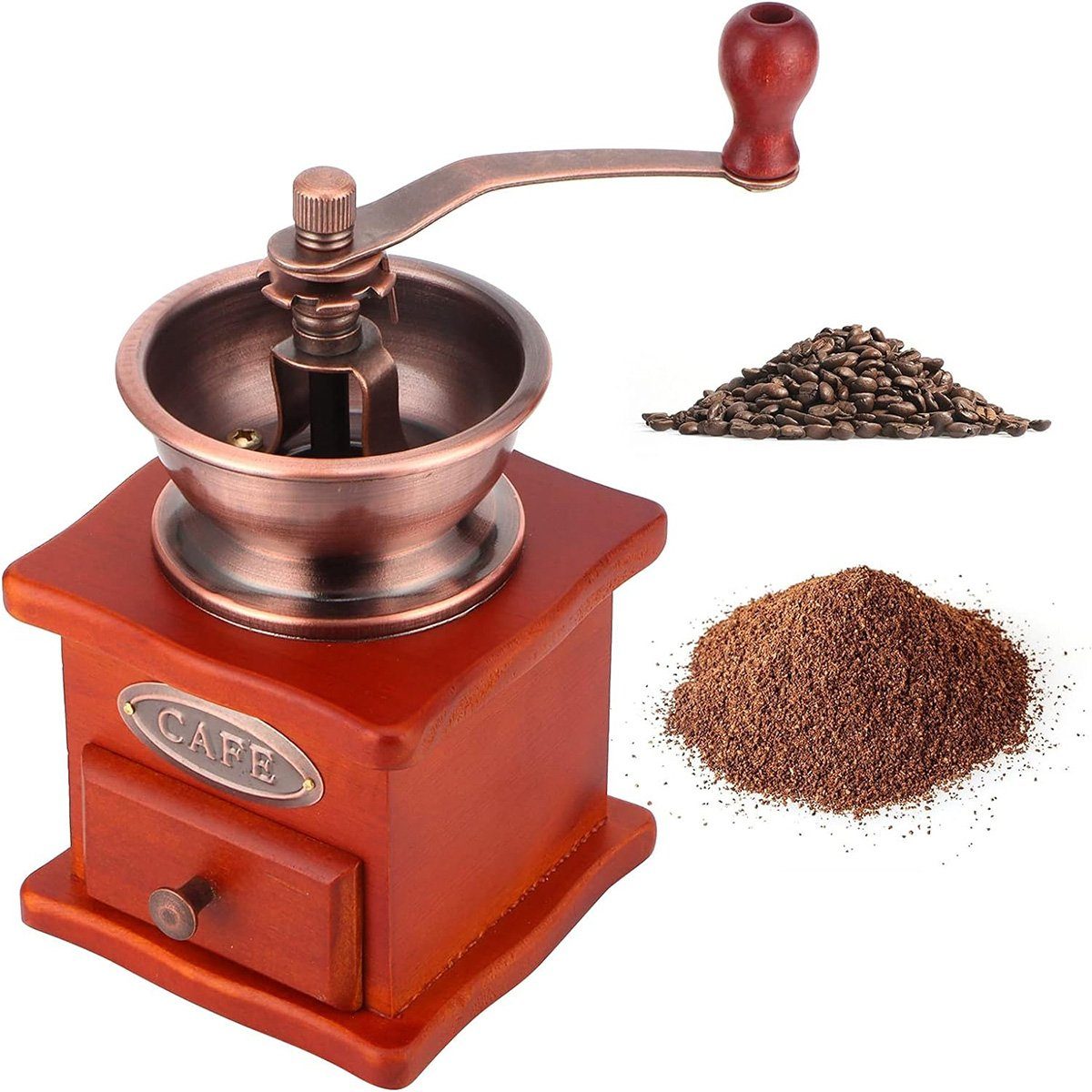 götäzer Kaffeemühle Kleine Handkurbel-Kaffeemühle Mahlwerk Bohnenmaschine, Retro-Stil, manuell, geeignet für Tropfkaffee-French-Press