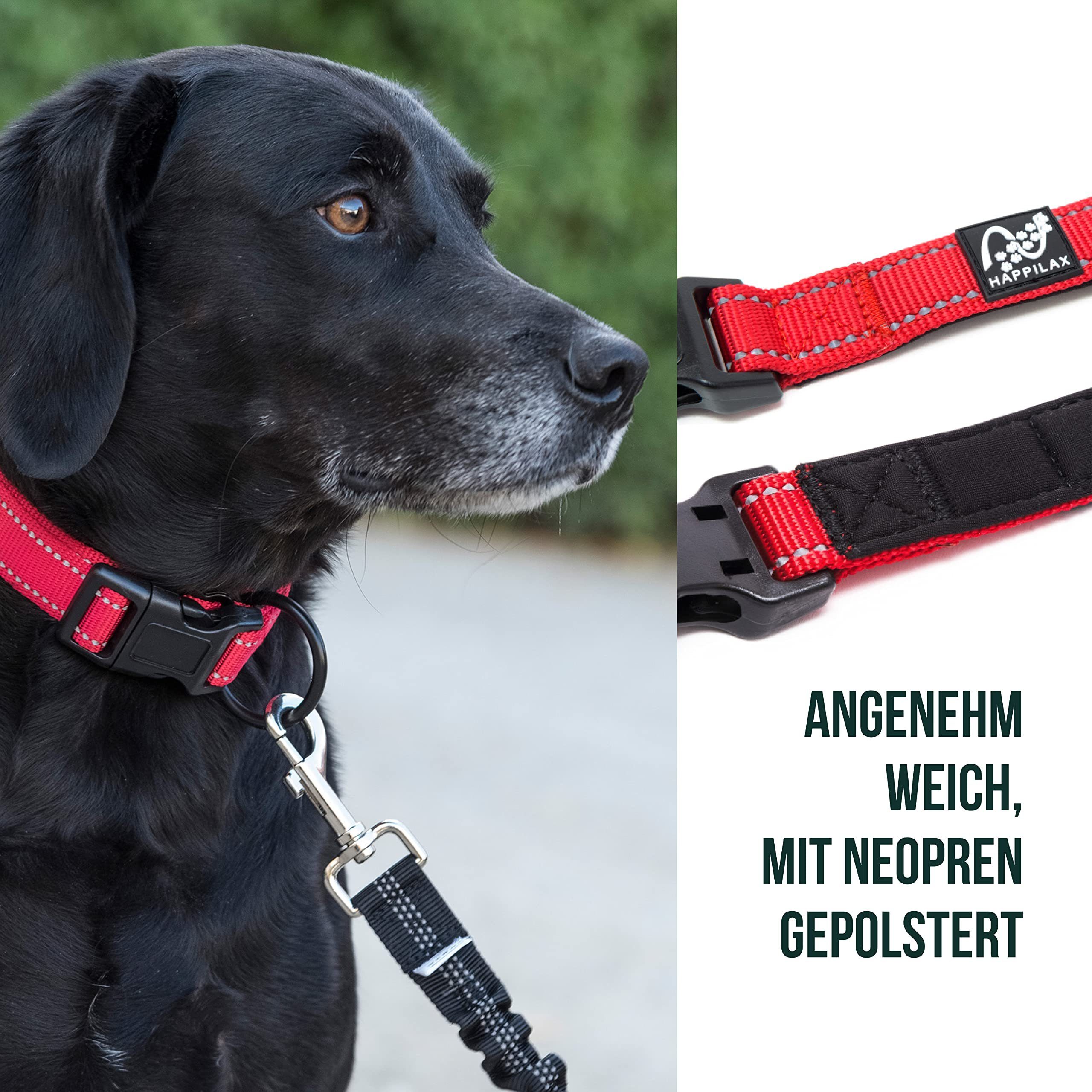 Happilax Hunde-Halsband Hundehalsband gepolstert, größenverstellbar & reflektierend, Rot S Nylon