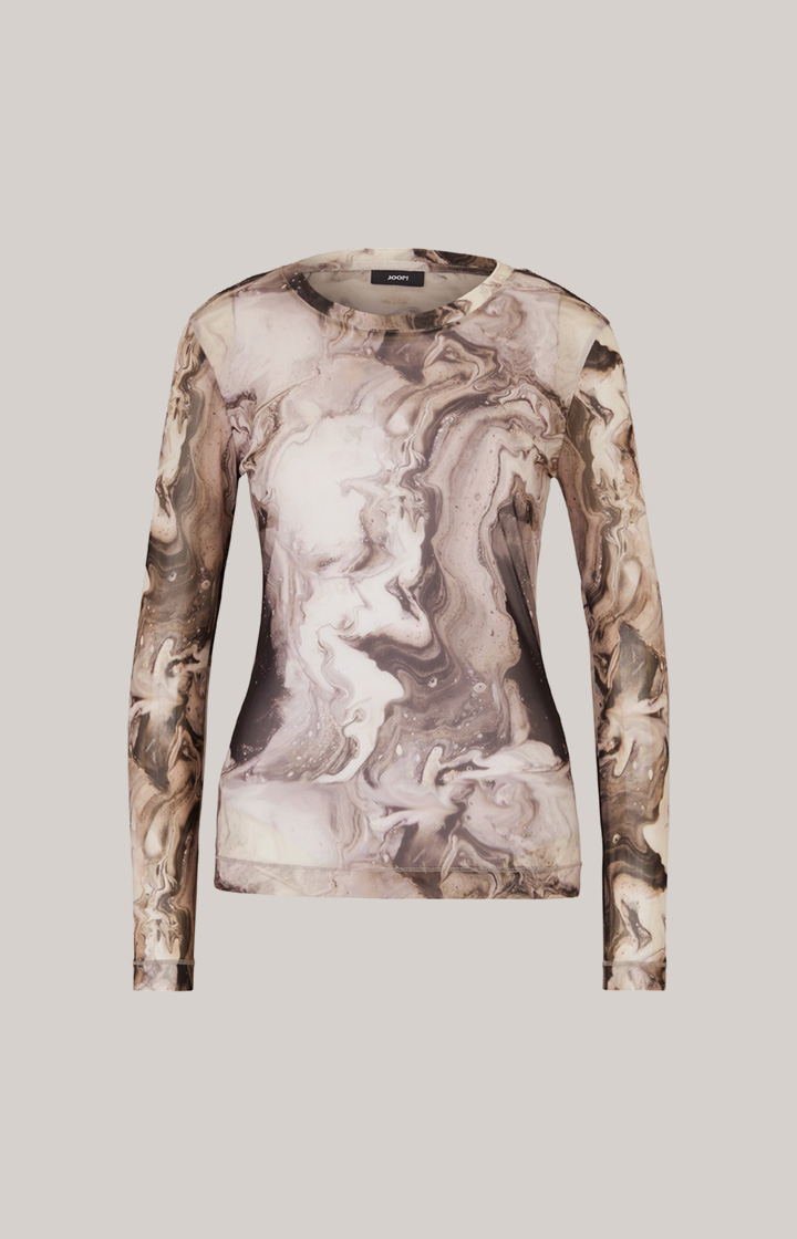 Mesh-Langarm-Shirt in Offwhite/Schwarz