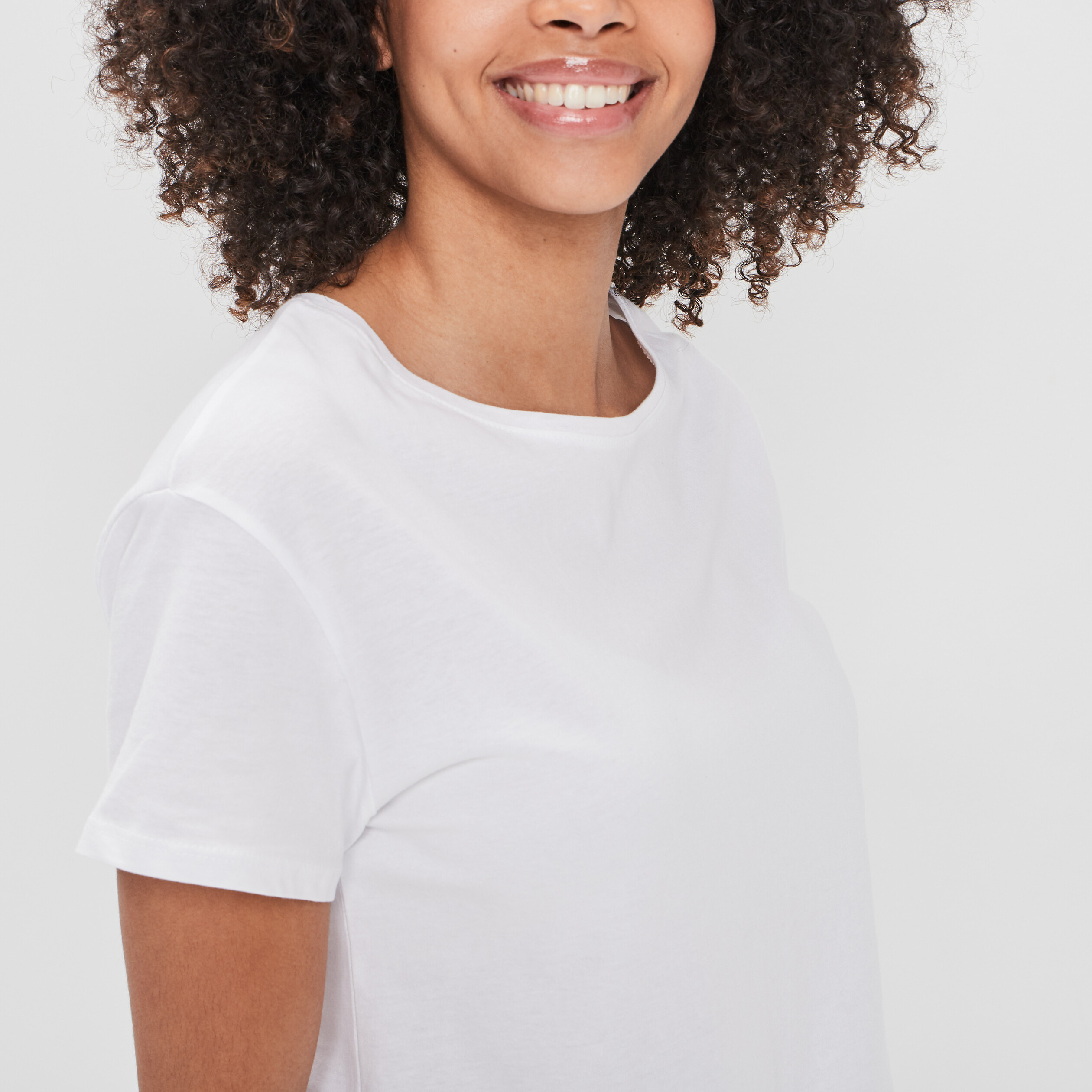 T-shirt cropped col rond blanc femme | La Halle