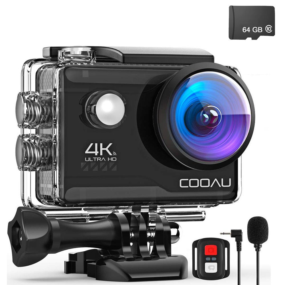 COOAU Action Cam 4K Unterwasserkamera 40M Wasserdicht 20MP Action Cam (4K Ultra HD, 2,4G WLAN (Wi-Fi), mit 64GB SD Karte,EIS Bildstabilisierun 170° Weitwinkel Time Lapse, 2 Akkus 1200mAh, 2.4G Fernbedienung, Zubehör Kit)