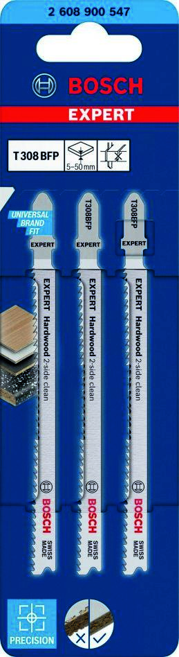 Bosch Blue Accessories 2608900547 Expert 'Hårdttræ 2-sidet rengøring' T 308 BFP stiksavklinge 3-delt