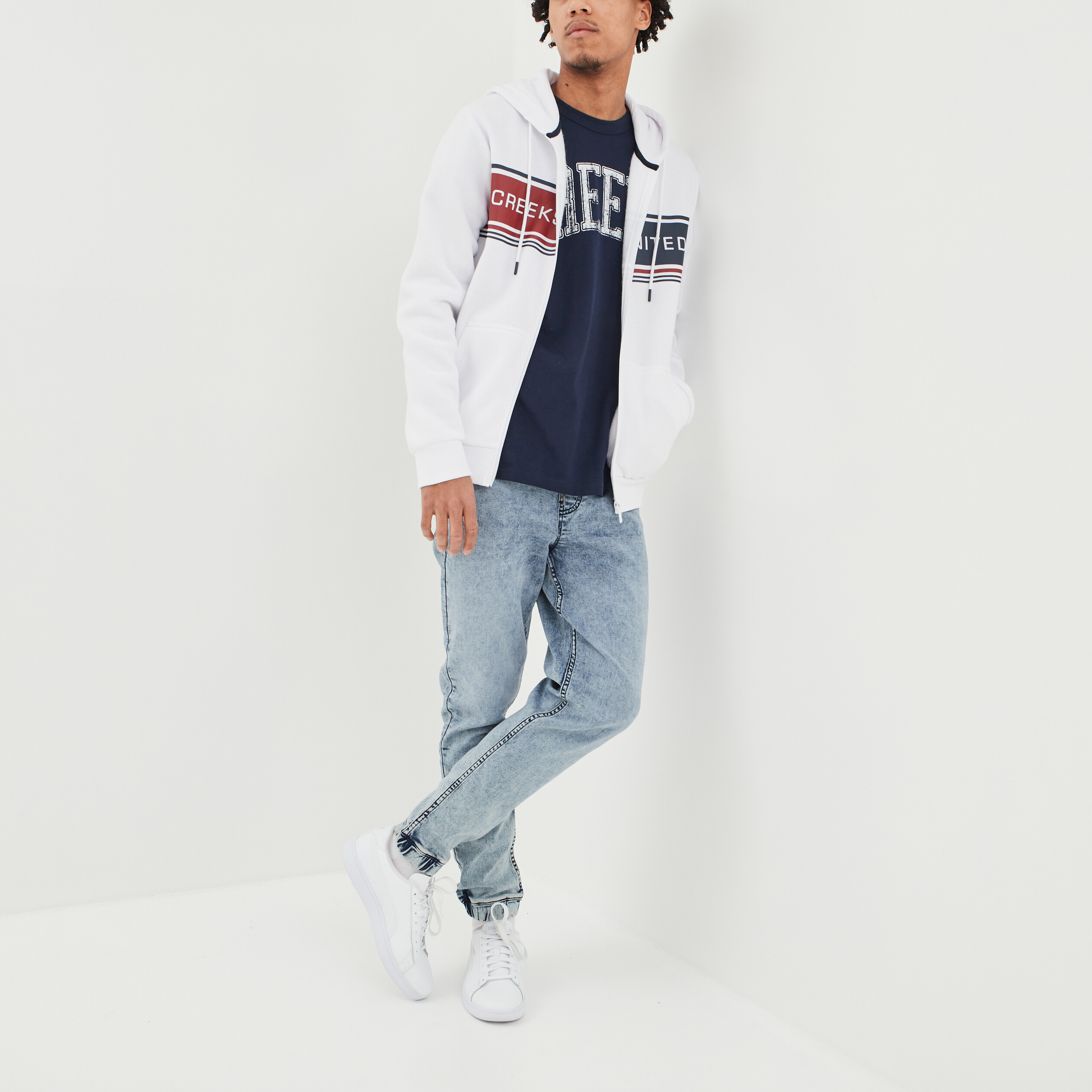 Sweat zippé à capuche Creeks blanc homme | La Halle