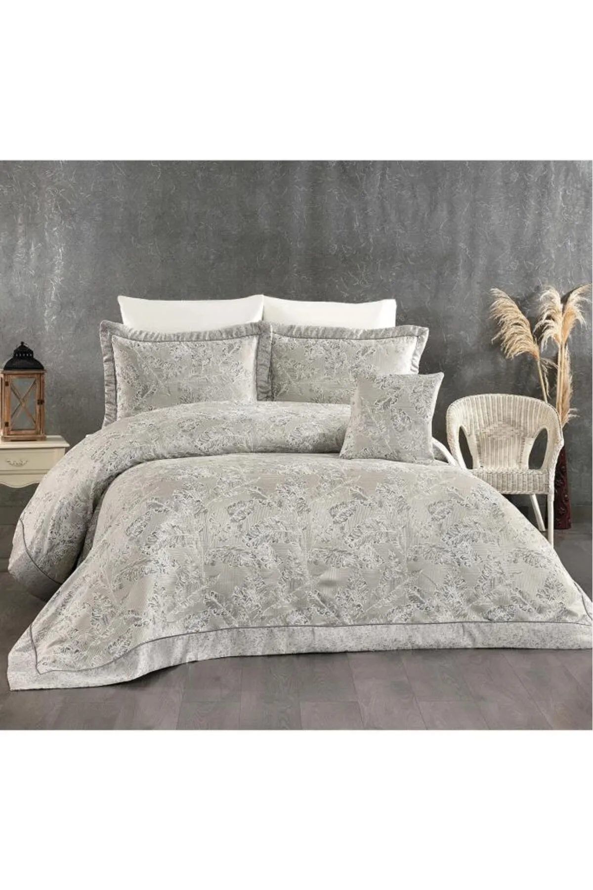 Çeyiz Diyarı  Irmak 7-teiliges Chenille-Piqué-Set, Grau
