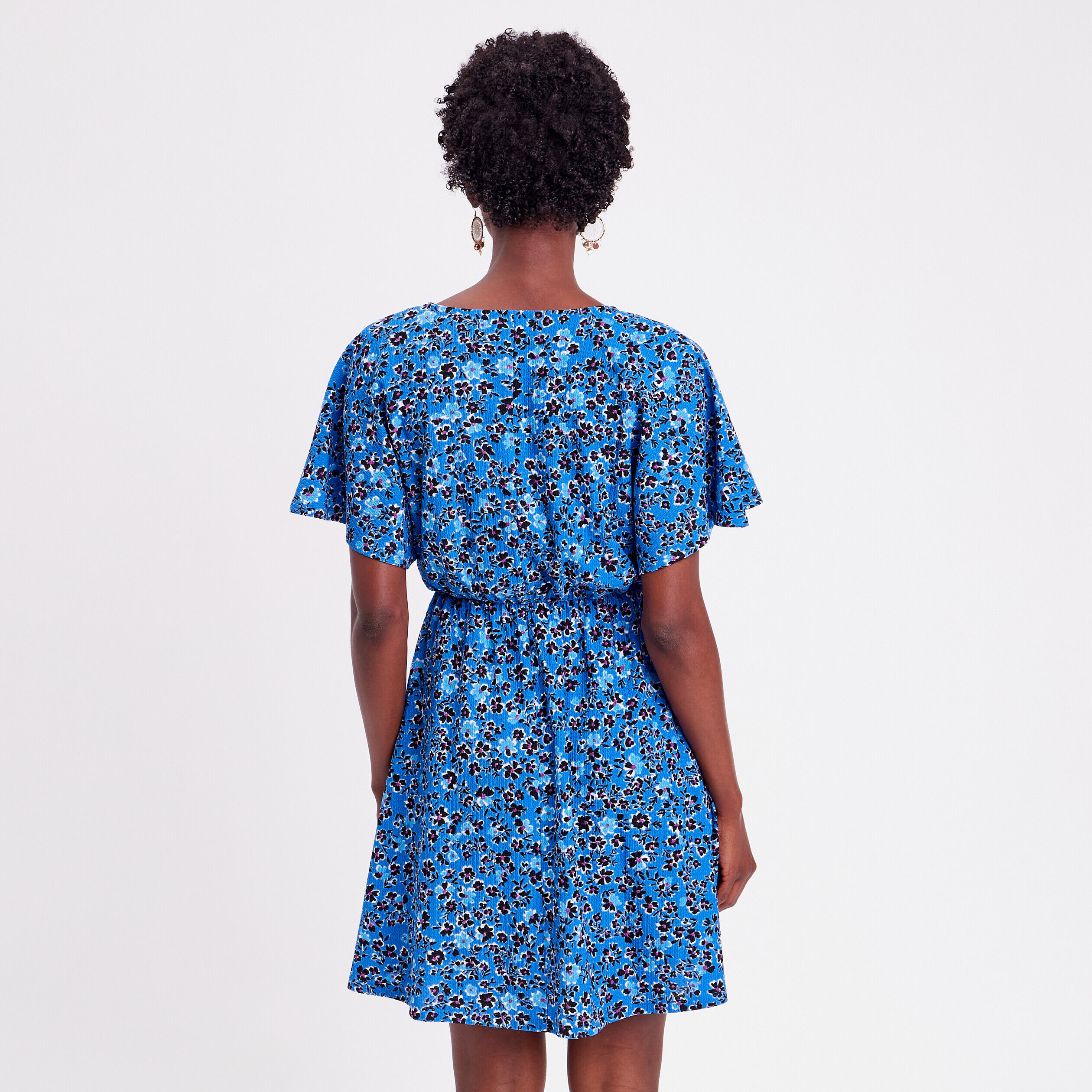 Robe évasée col en V bleu femme | Cache Cache