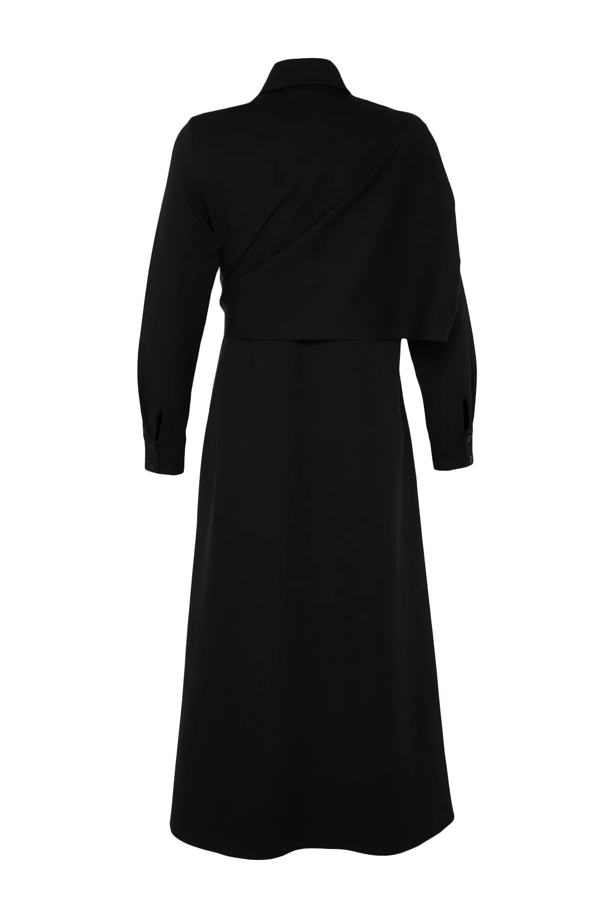 Trendyol Modest  X Kevser Sarıoglu Schwarzes gewebtes Hemdblusenkleid mit abnehmbarem Bindedetail TCLSS23EB00013