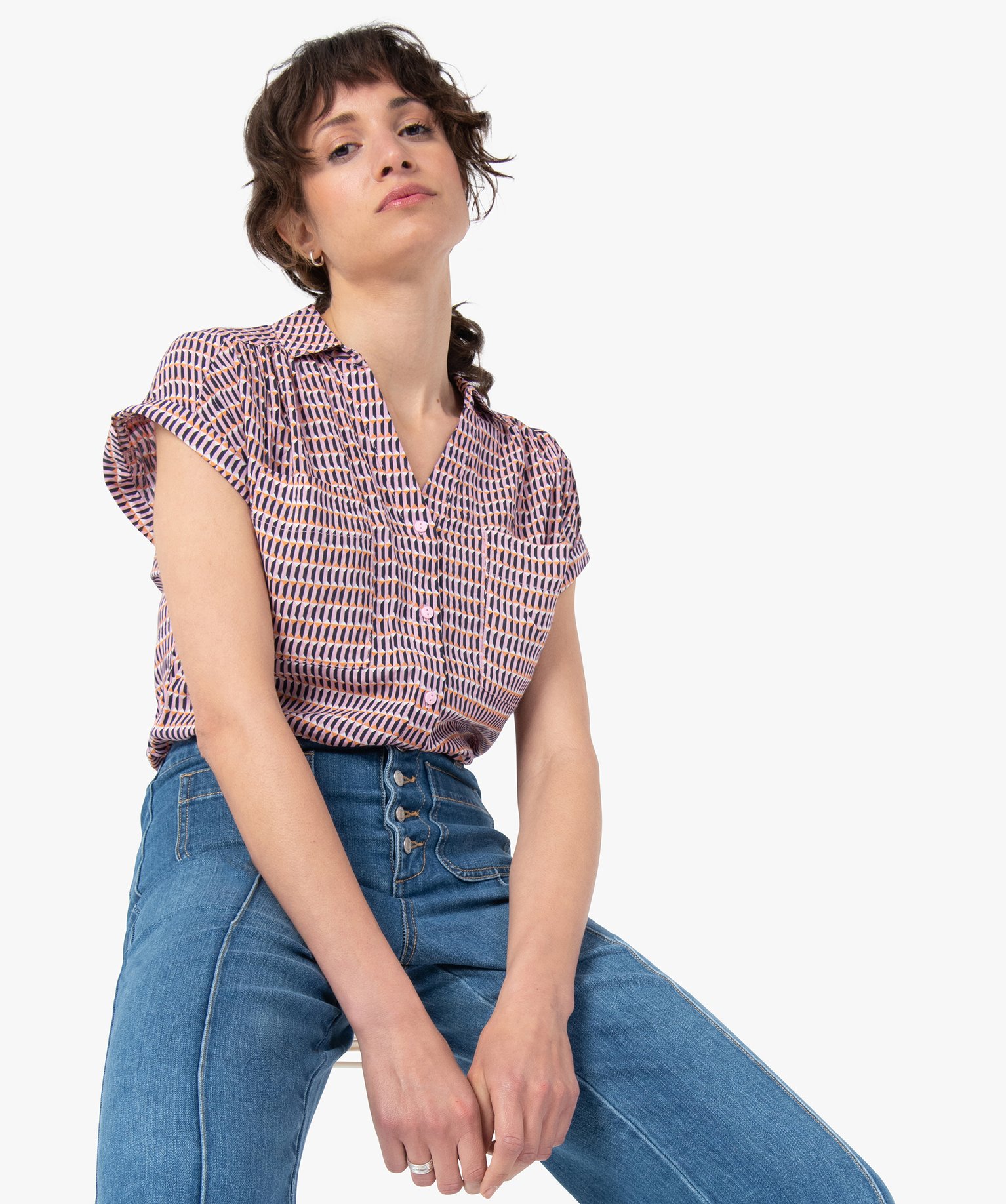 Chemise femme imprimée à manches courtes imprime | GEMO