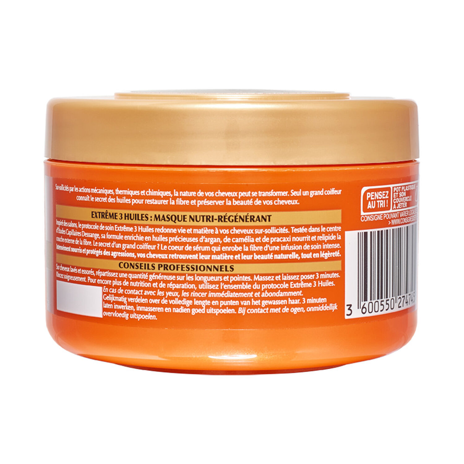 Dessange Extrême 3 Huiles Masque au Sérum de Soin Nutri-régénérant Huiles d'Argan, Camélia, Pracaxi