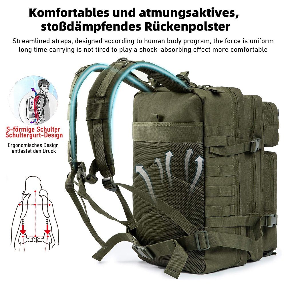 MDHAND Wanderrucksack Taktischer Rucksack, 45L, Hohe Kapazität, Camping