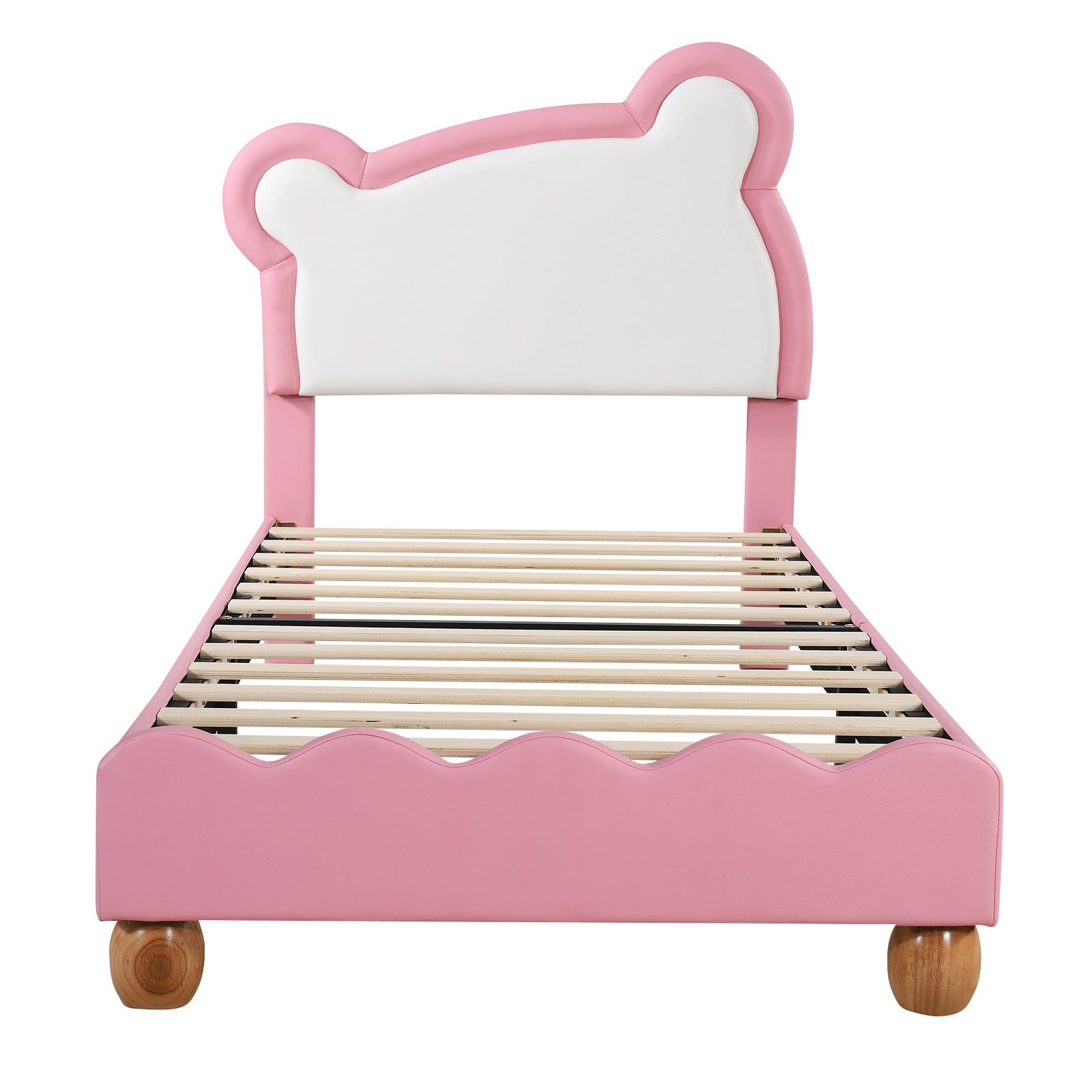 Flieks Polsterbett, Einzelbett Kinderbett 90x200cm mit Bär-Form Kopfteil Kunstlederbezug