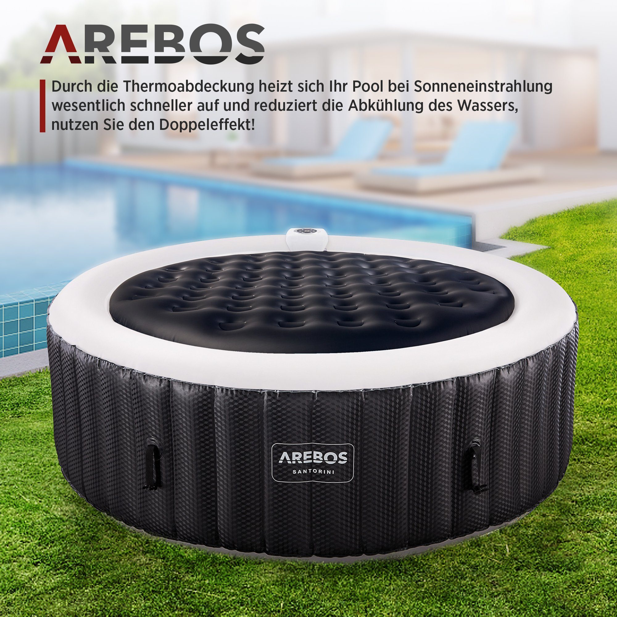 Arebos Pool-Abdeckplane Thermoabdeckung für Whirlpools, schwarz, Whirlpoolzubehör für Pools (Thermoabdeckung für Whirlpool 4P Ø135cm schwarz)