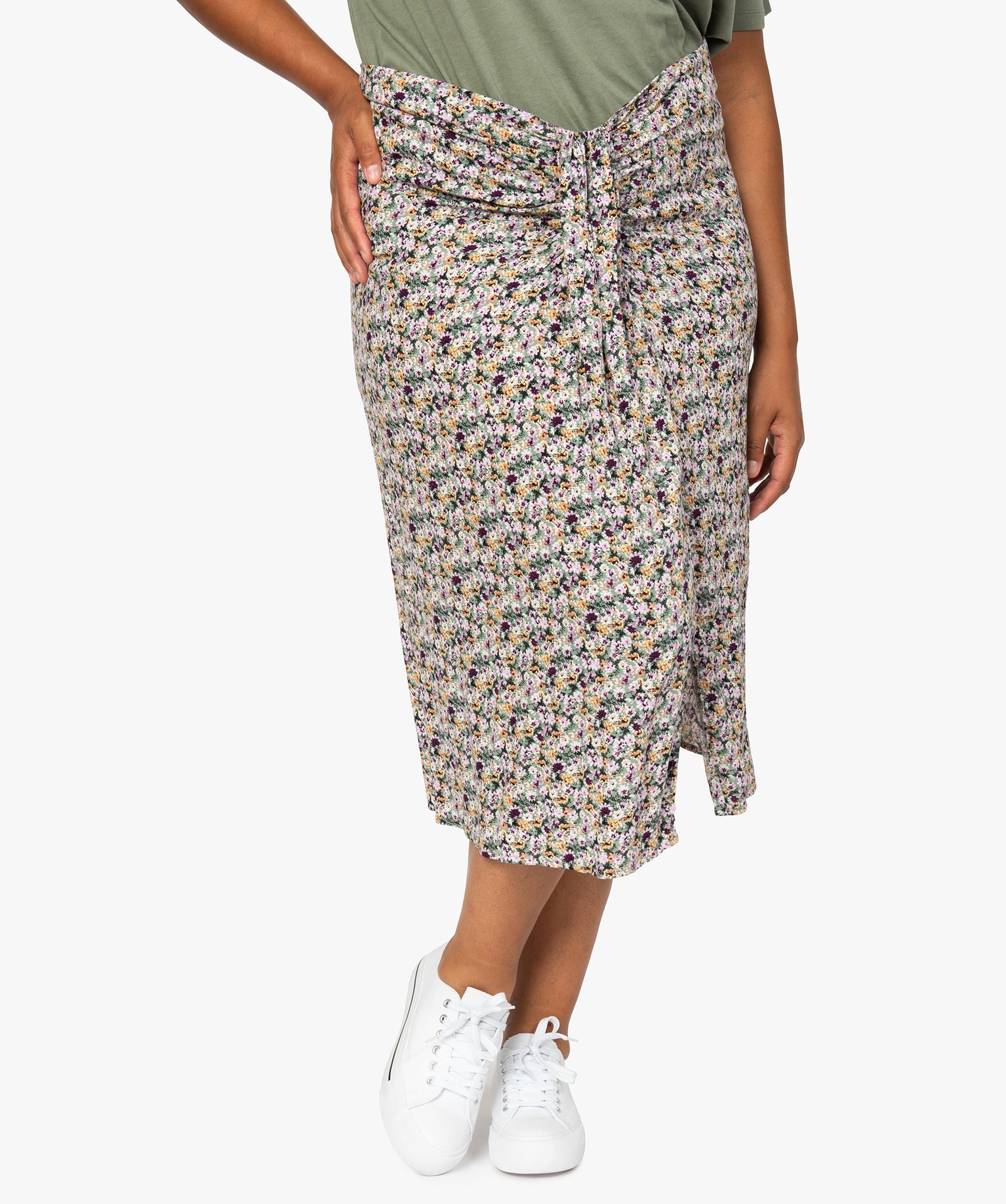 Jupe femme grande taille à motifs fleuris fendue sur l’avant | GEMO