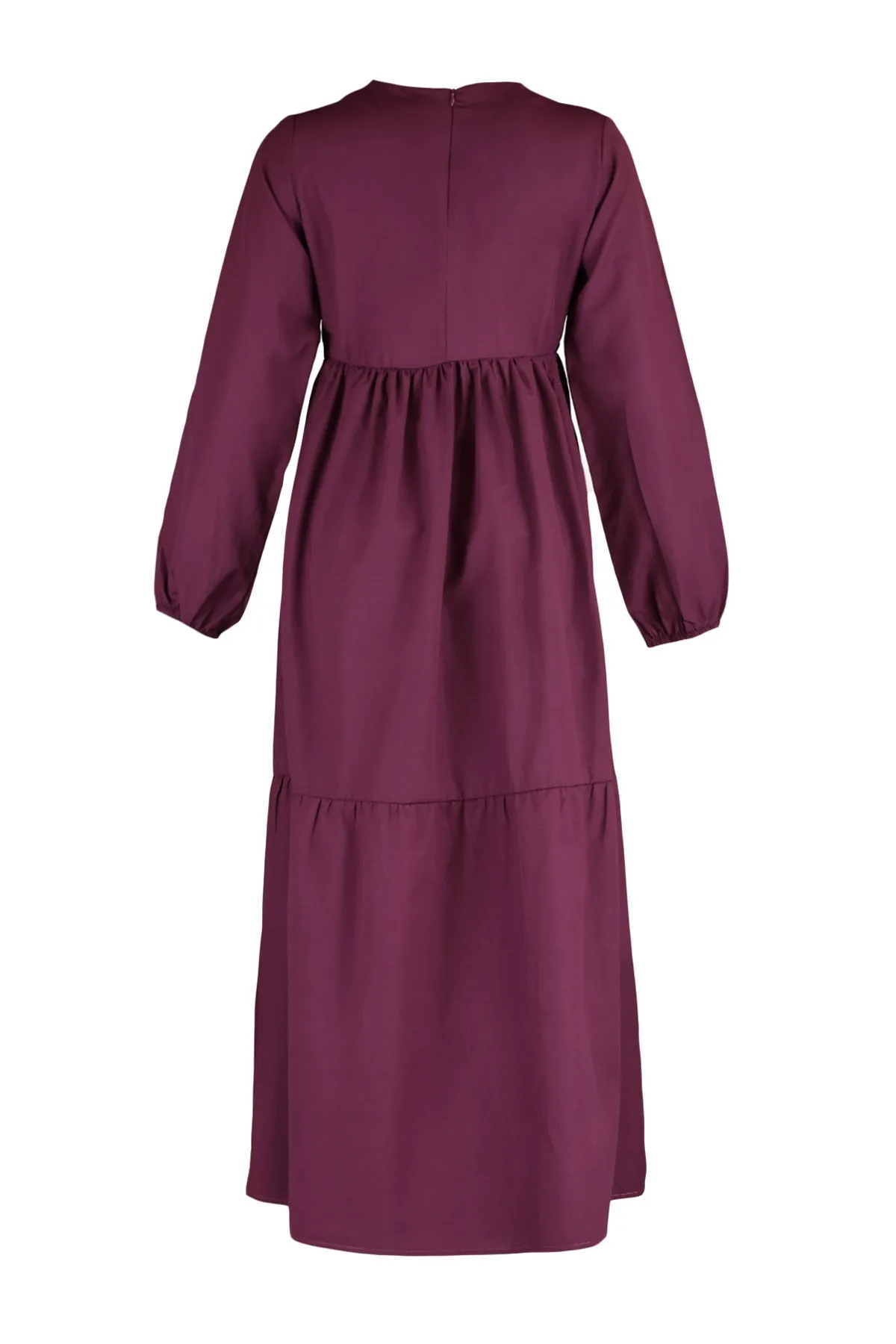 Trendyol Modest  Pflaumenfarbenes, gewebtes Kleid aus Baumwolle mit weitem Schnitt und Raffung TCTSS21EL3406