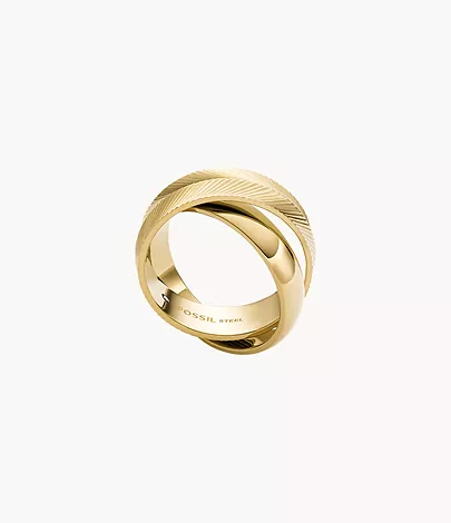 Fossil Ring Harlow Interlocking Links Edelstahl goldfarben