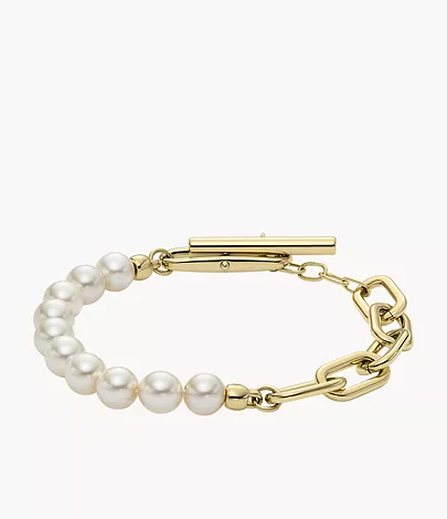 Fossil Gliederarmband Heritage Pearl D-Link Edelstahl goldfarben