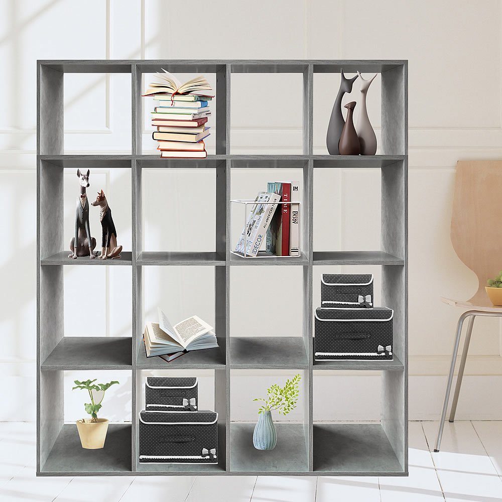 Mucola Raumteilerregal Raumteiler Grau 16 Fächer Regalwürfel Bücherregal Büroregal Regal, Stück, Melaminbeschichtet