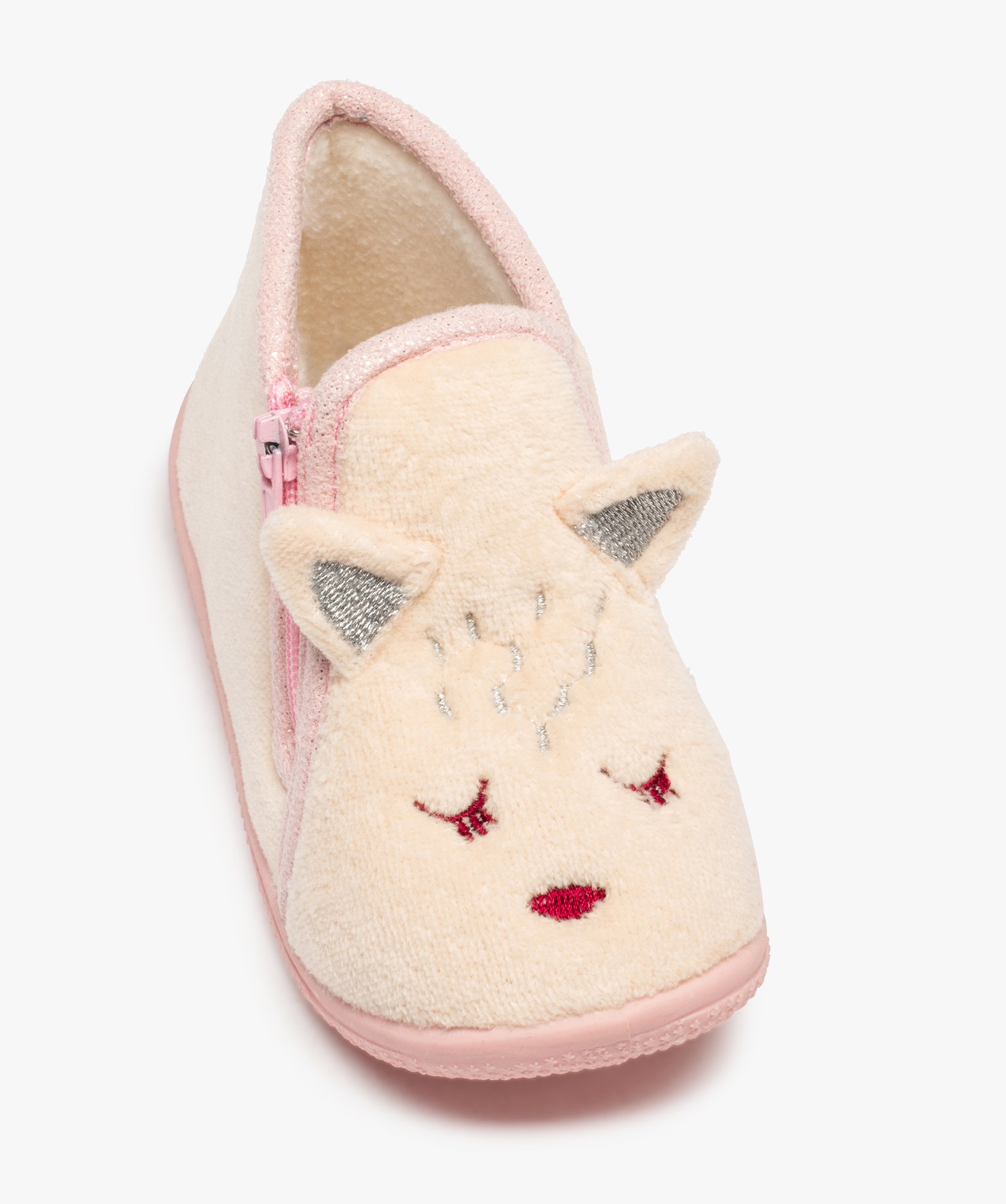 Chaussons fille bottillons zippés avec oreilles en relief beige | GEMO