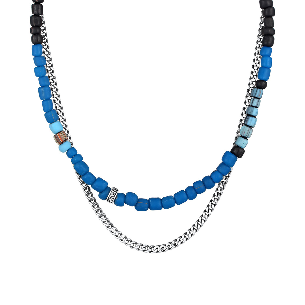 KUZZOI KUZZOI Collier Hommes Couches Beads Set avec des perles de verre en argent sterli collier