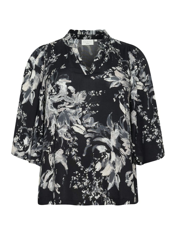 KAFFE curve Kurzarm-Bluse KCmona in Black/White Painted Flower günstig kaufen