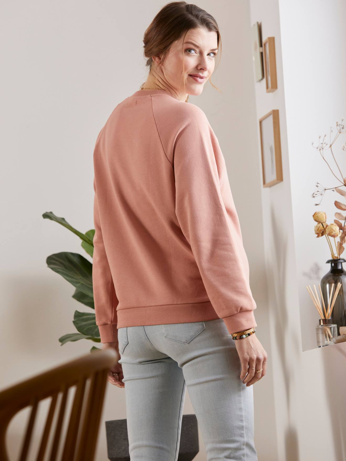 Sweat molleton à message grossesse et allaitement blush