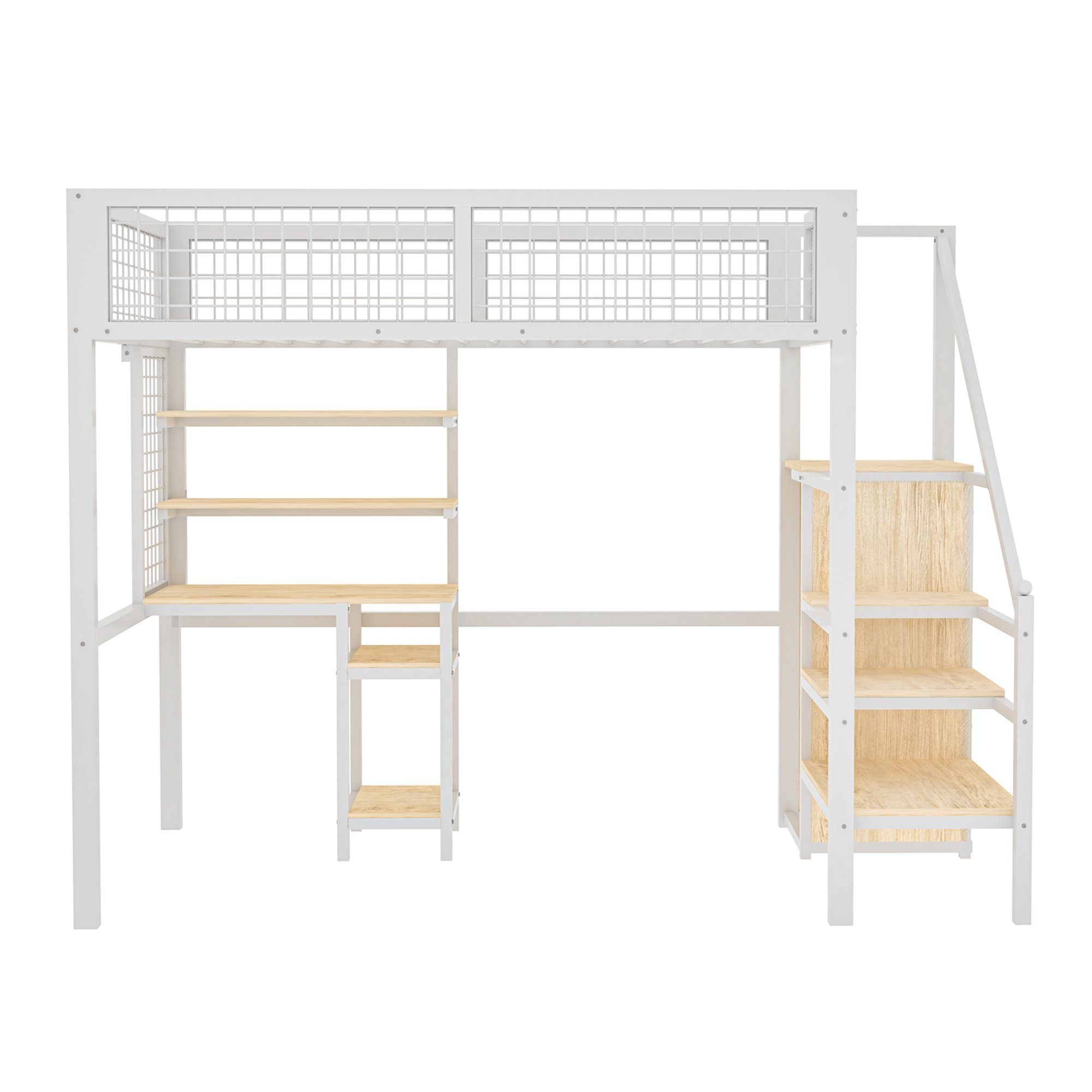 Flieks Hochbett Kinderbett 90x200cm mit Tisch/Leiter/Regal/Kleiderschrank (ohne Stuhl)