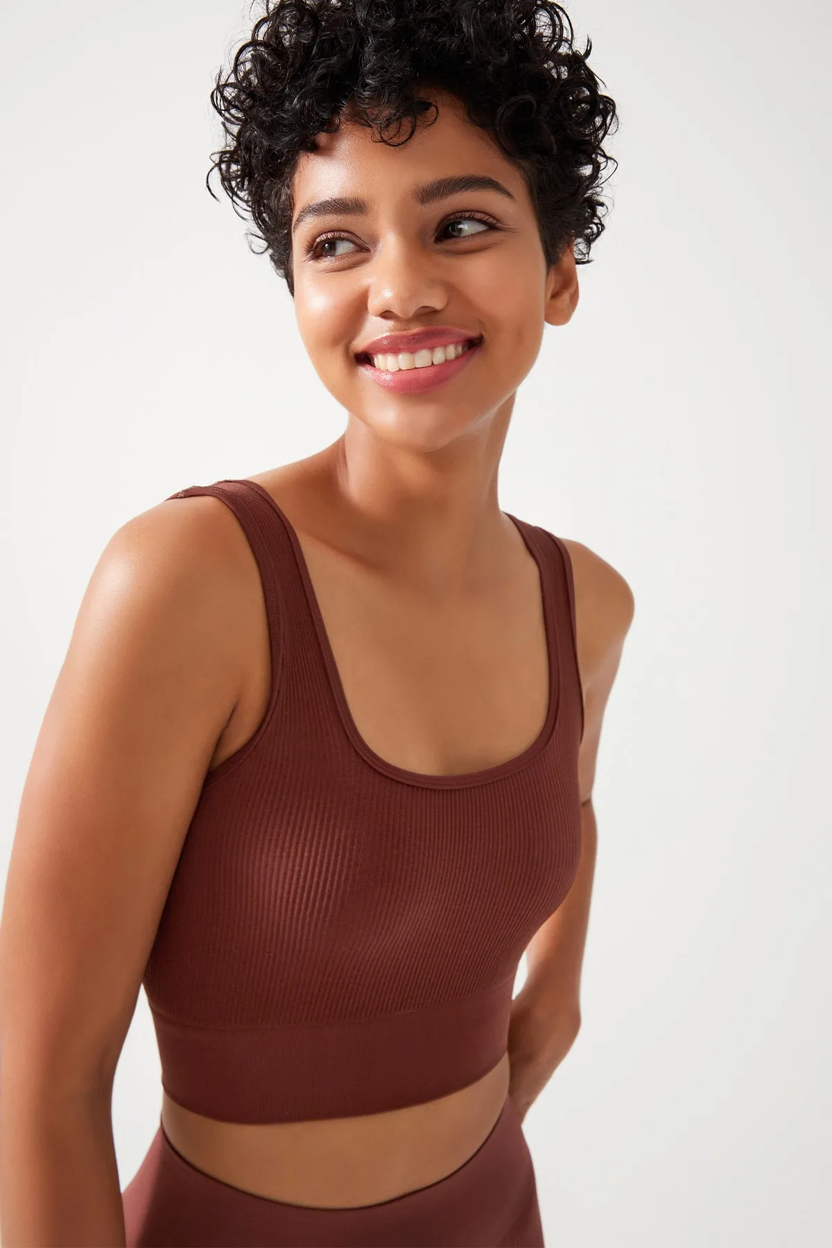 LOS OJOS  Braunes, geripptes, bauchfreies Bustier-Top mit quadratischem Ausschnitt für Damen