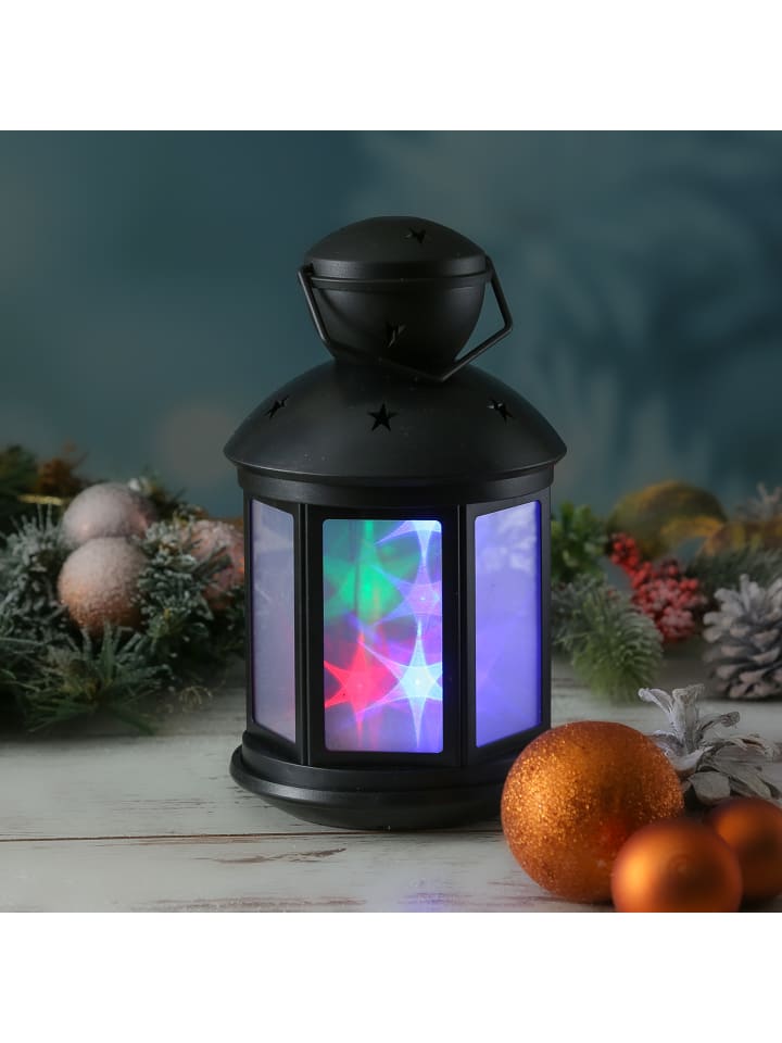 MARELIDA LED Laterne farbiges bewegtes Sternenmuster H: 22cm in schwarz günstig kaufen onesize