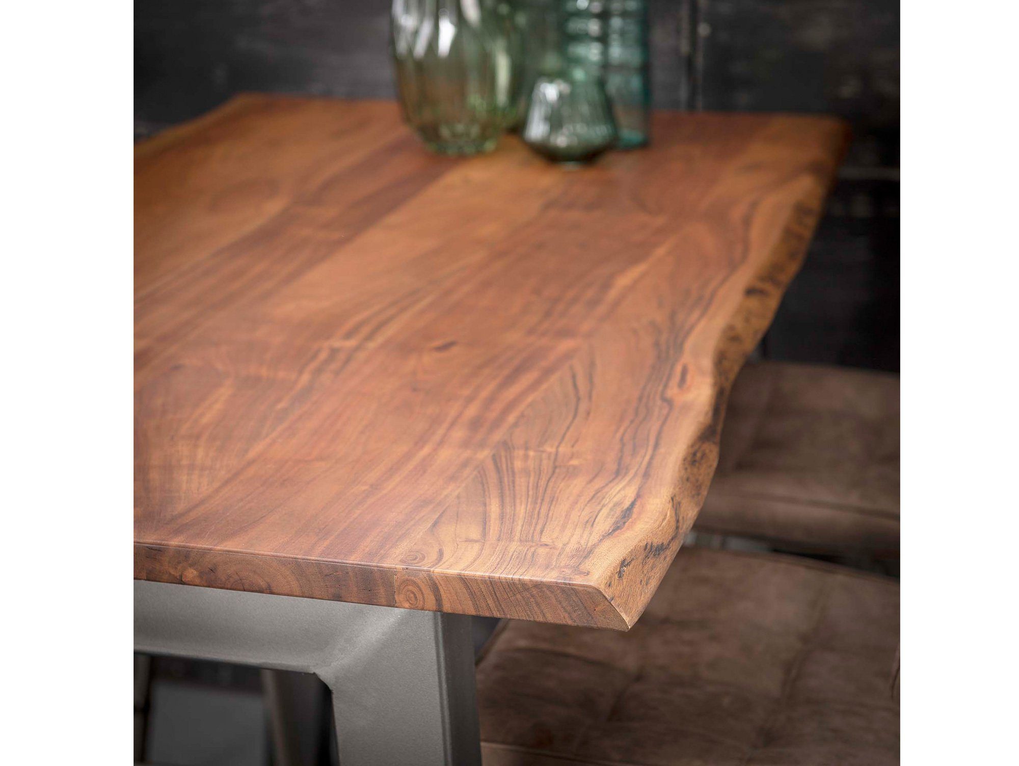 Moebel-Eins Bartisch, GREMO Bartisch 147x80 cm, Material Massivholz/Metall, Akazie mit Gestell