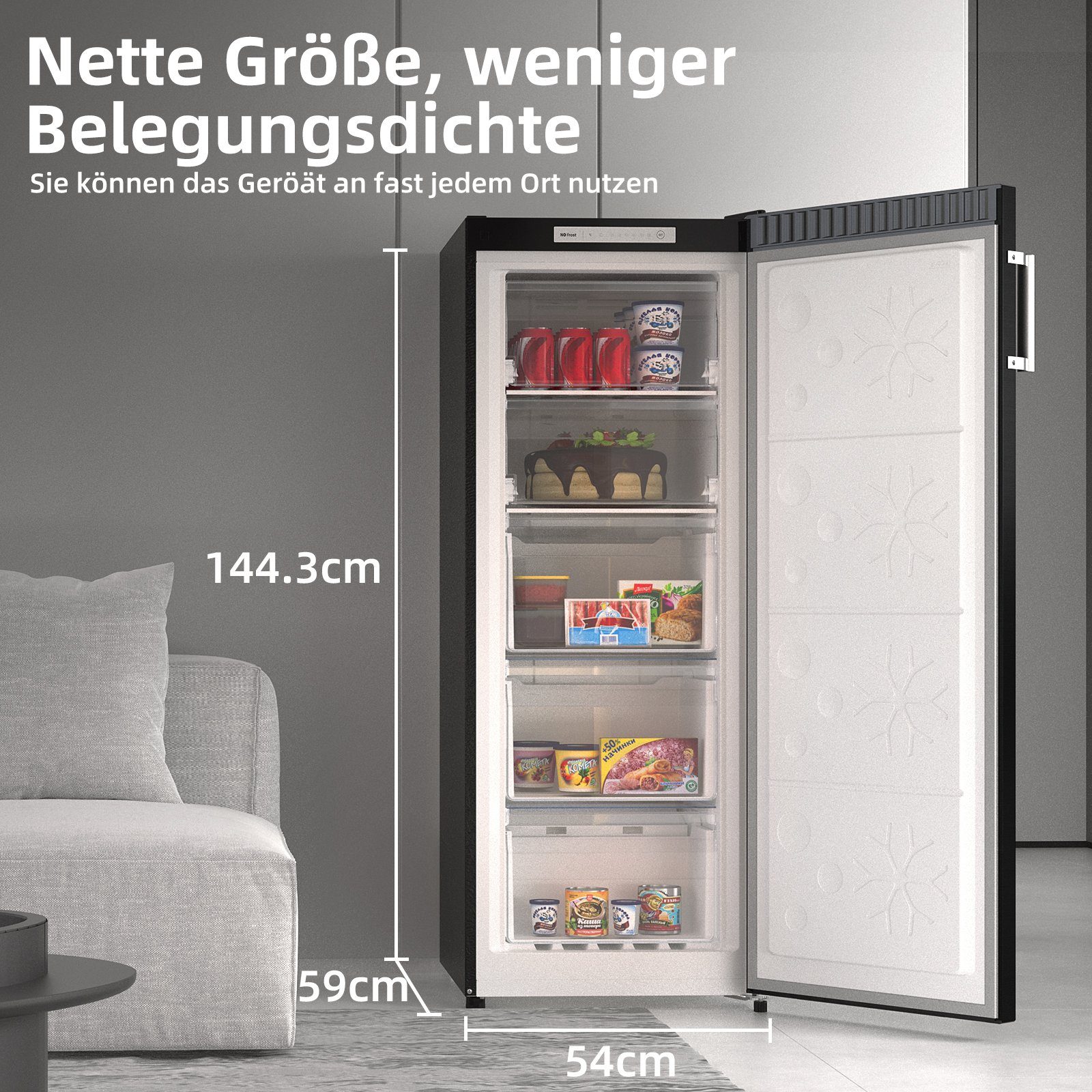 CHiQ Gefrierschrank FSD166NE4E, 144 cm hoch, 54 cm breit, 4 Sterne Gefrierfach, 166L,12 Jahre Garantie auf den Kompressor