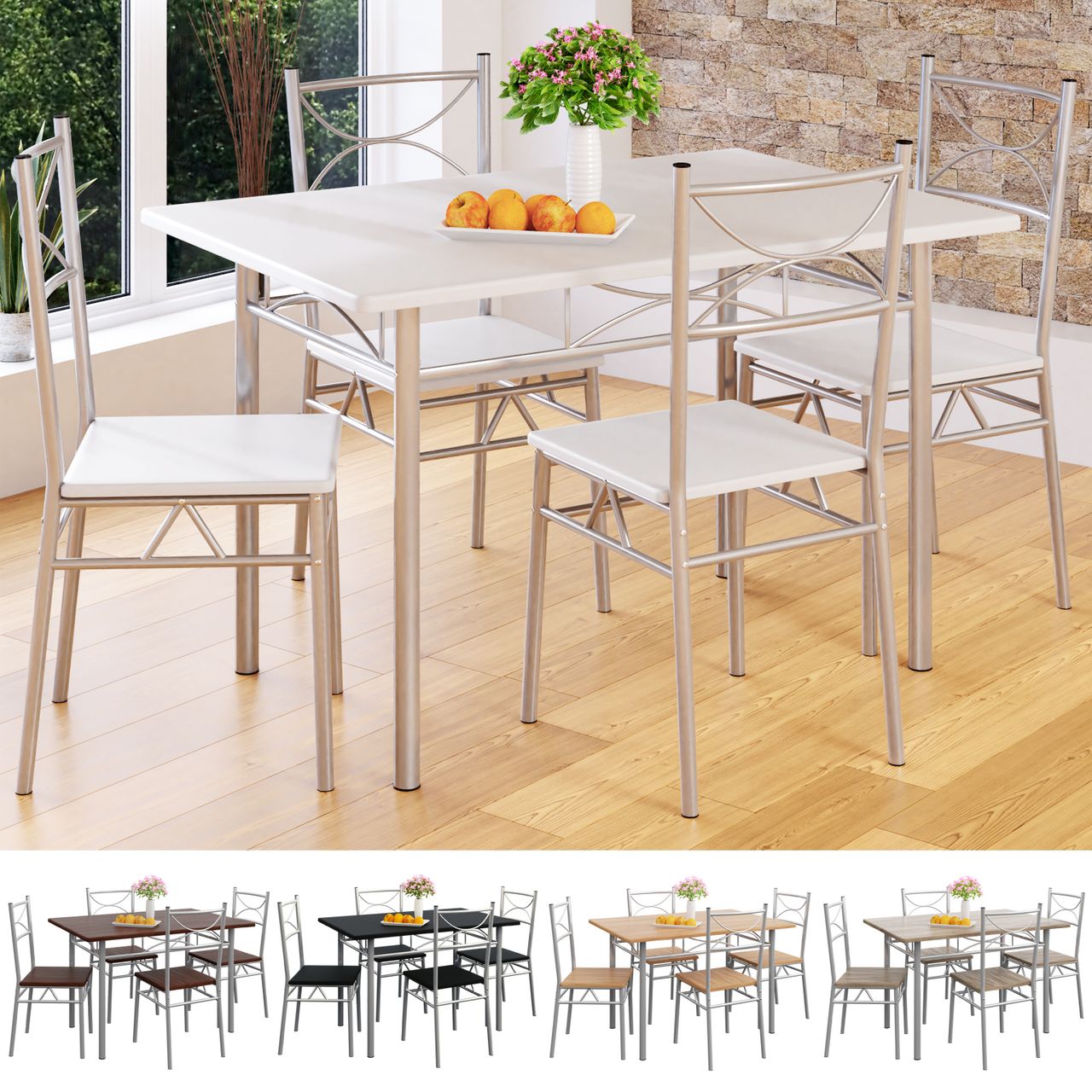 Casaria Sitzgruppe Paul Tisch 110 x 76 x 70cm Stuhl 87 x 46 x 38cm 4 1 5tlg schwarz