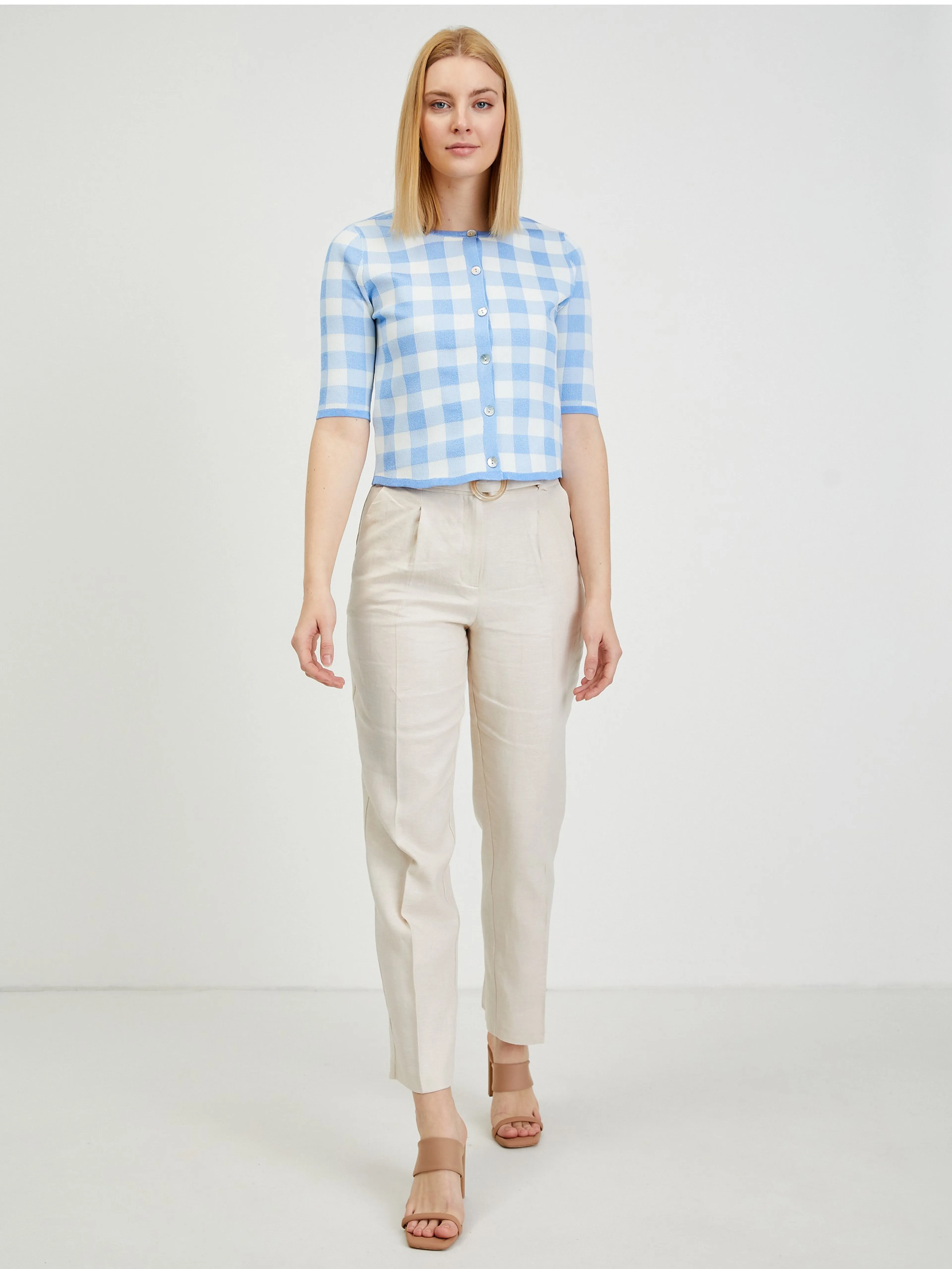 Hellblau karierte Damen Cardigan ORSAY