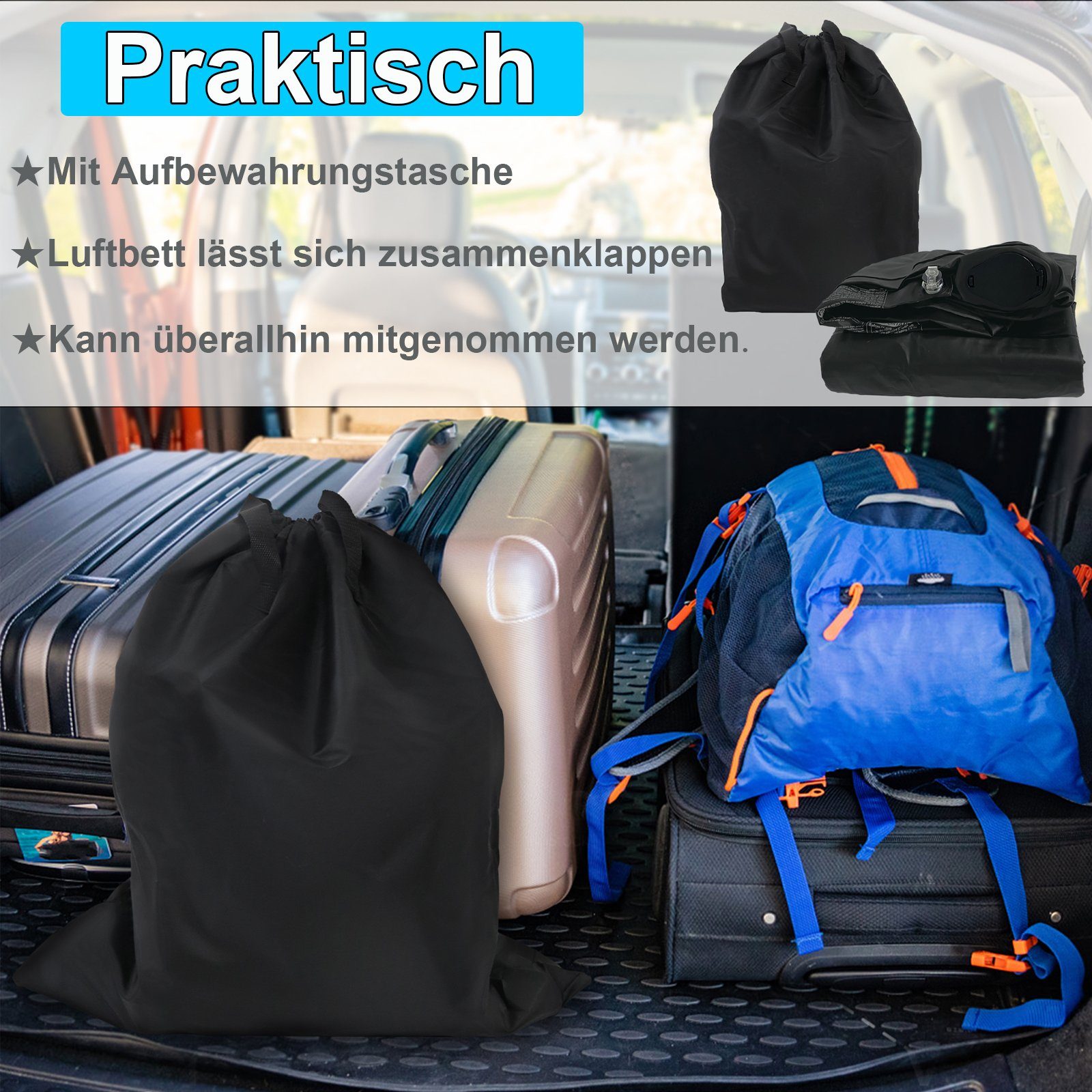 UISEBRT Luftbett Aufblasbar Matratze PVC Luftbett Selbstaufblasend + Elektrischer Pumpe, Aufblasbar Luftmatratze max 300kg für Innen Außen